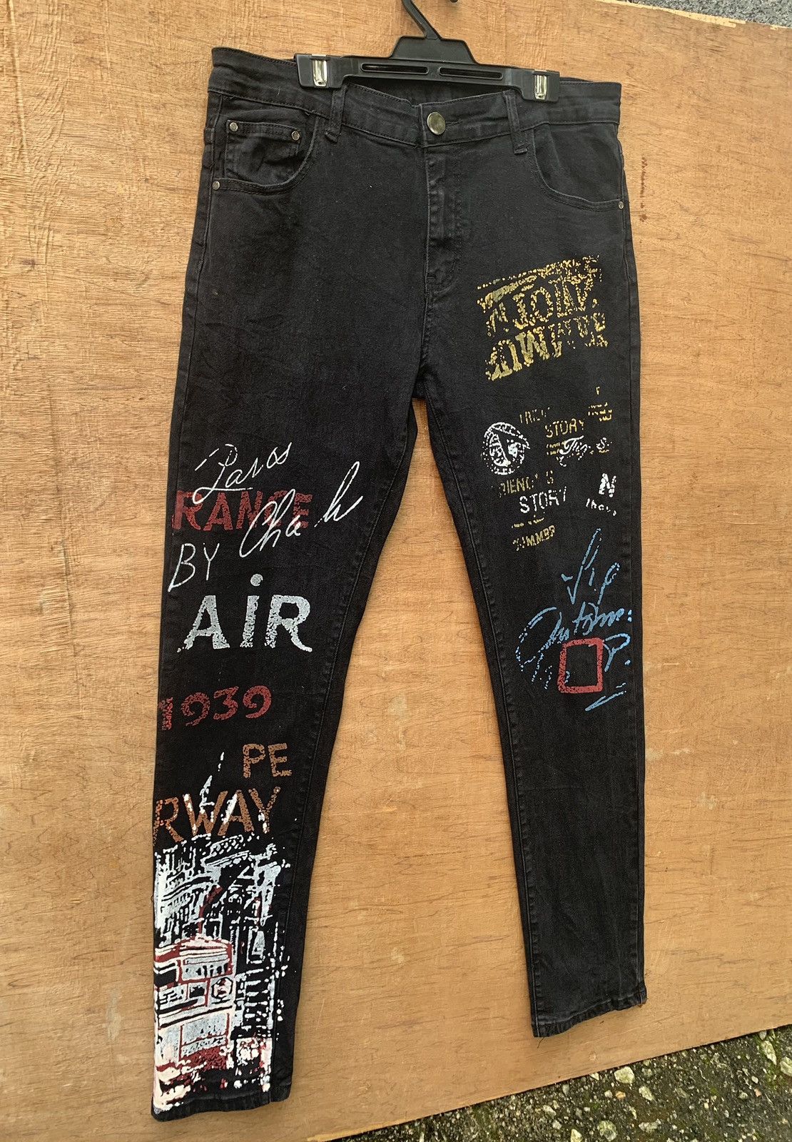 Japanese Brand 🔥 Creative Graffiti Graphic Print Streching Jeans Pants Size US 31 - 4 Thumbnail