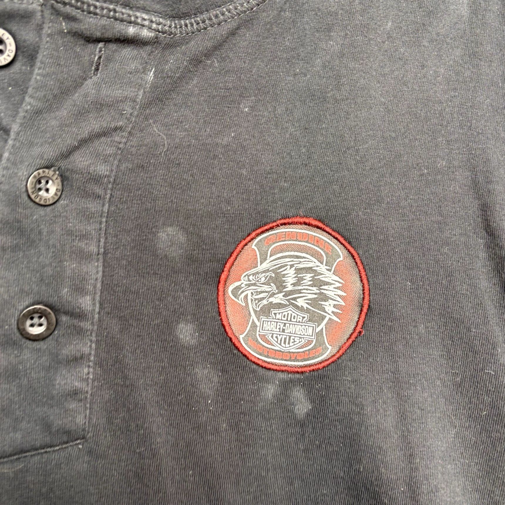 Harley Davidson VINTAGE Harley-Davidson Shirt Mens Large Long Sleeve Henley Riding 2000s Y2K Black Graphic Print Cotton Knit Logo Size US L / EU 52-54 / 3 - 3 Thumbnail