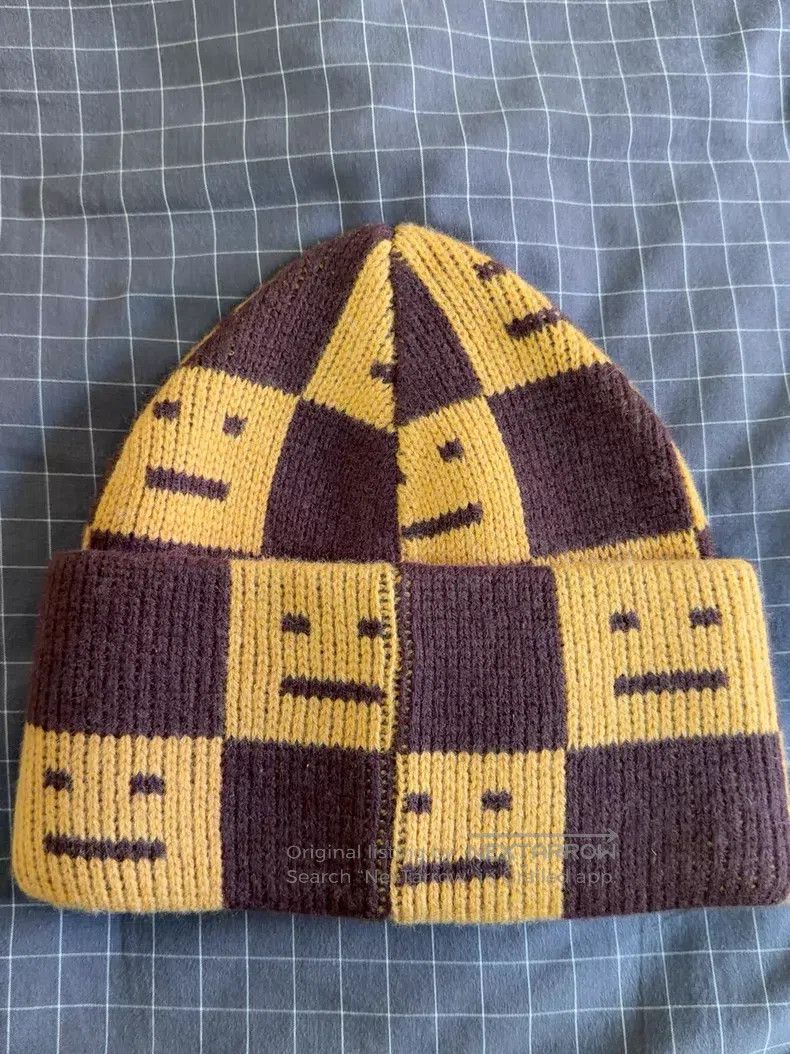 Acne Studios Acne Studios Smile Checkered Wool Hat, Yellow and Black, 1 Size ONE SIZE - 5 Thumbnail