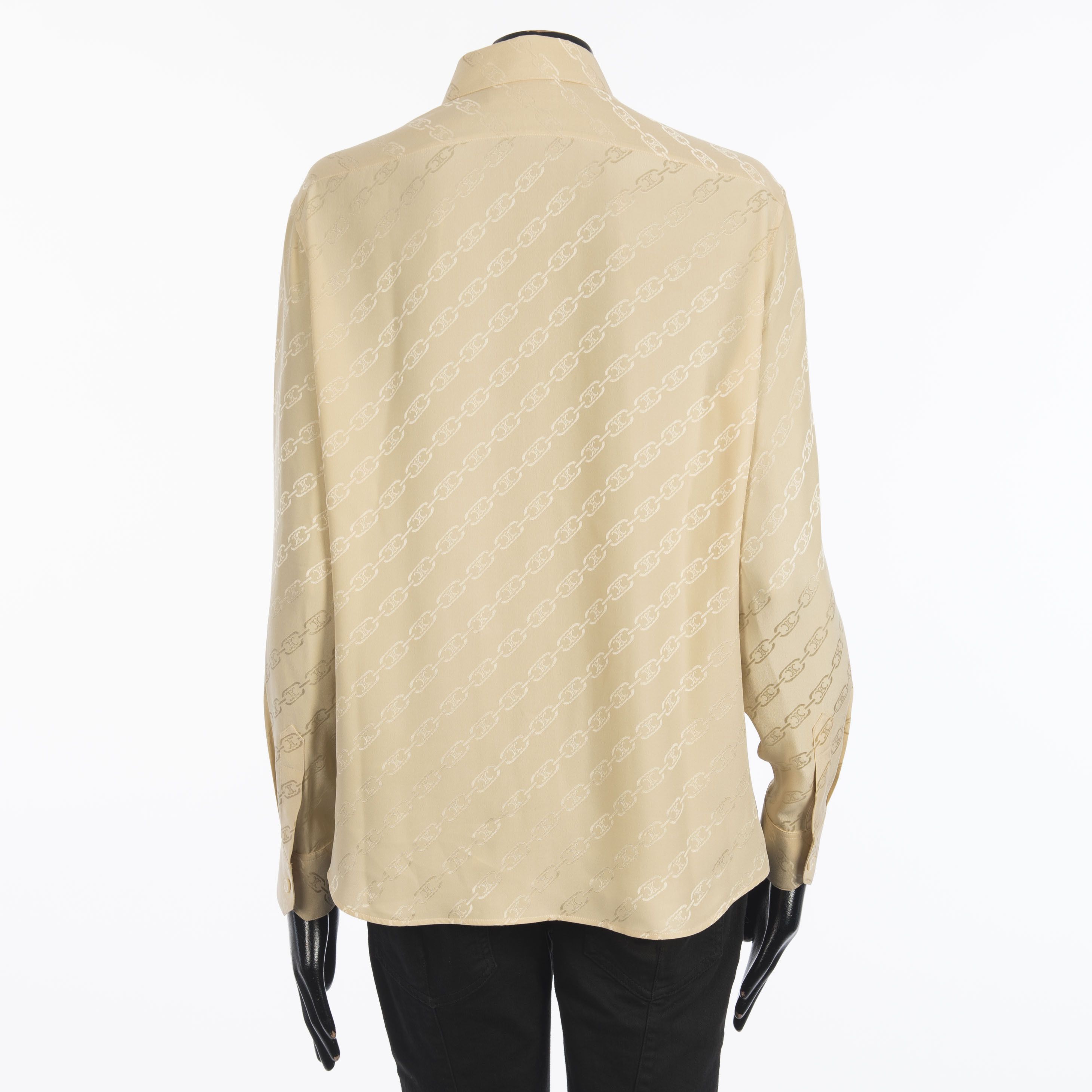 Celine Blouse In Beige Silk " Triomphe Chain" Jacquard Size M / US 6-8 / IT 42-44 - 5 Thumbnail