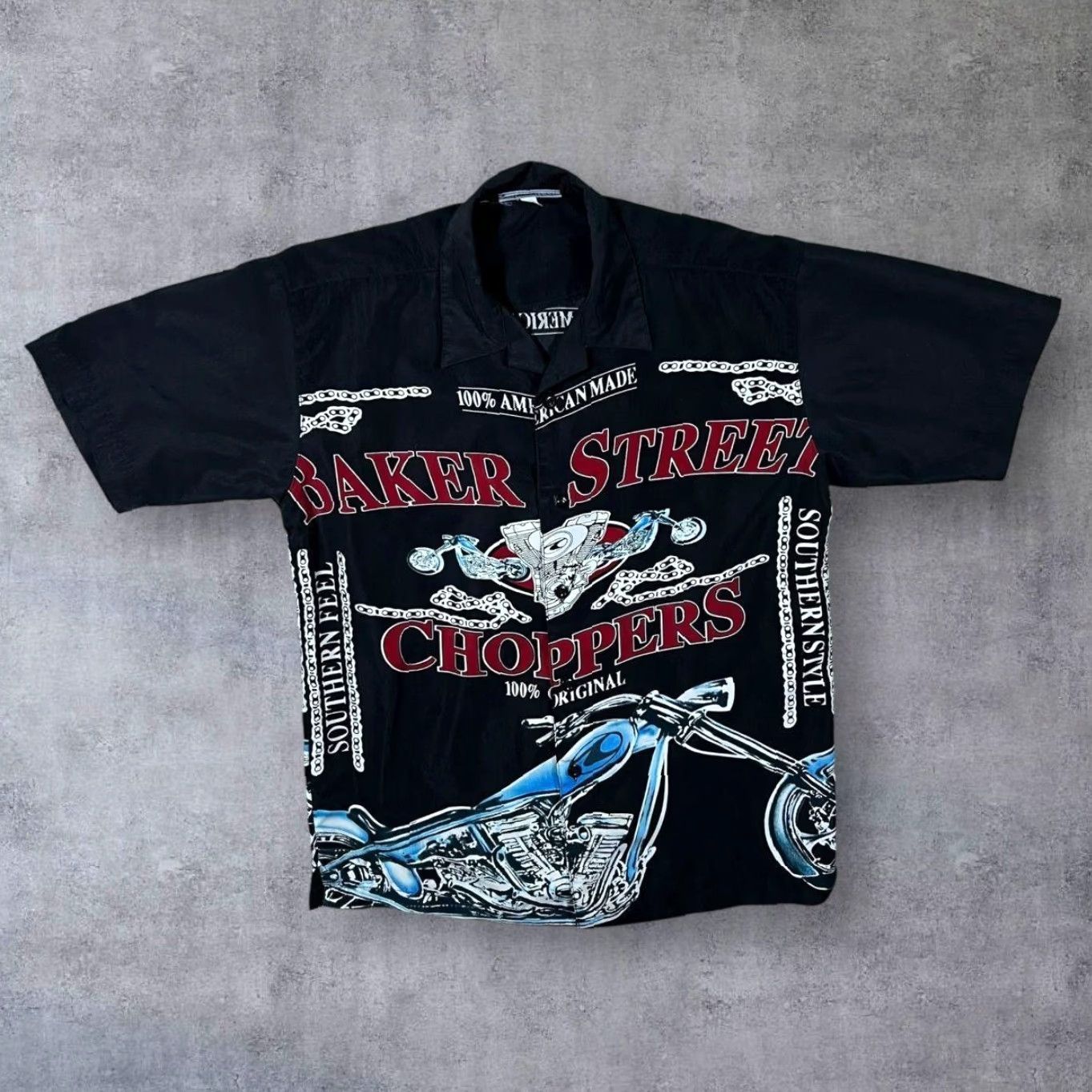 Vintage Extreme Zone Baker Street Choppers Goth Biker Y2K Black Polyester Shirt XS S Button-Up Short Sleeve Collared Mens Vintage 2000s Size US S / EU 44-46 / 1 - 2 Thumbnail