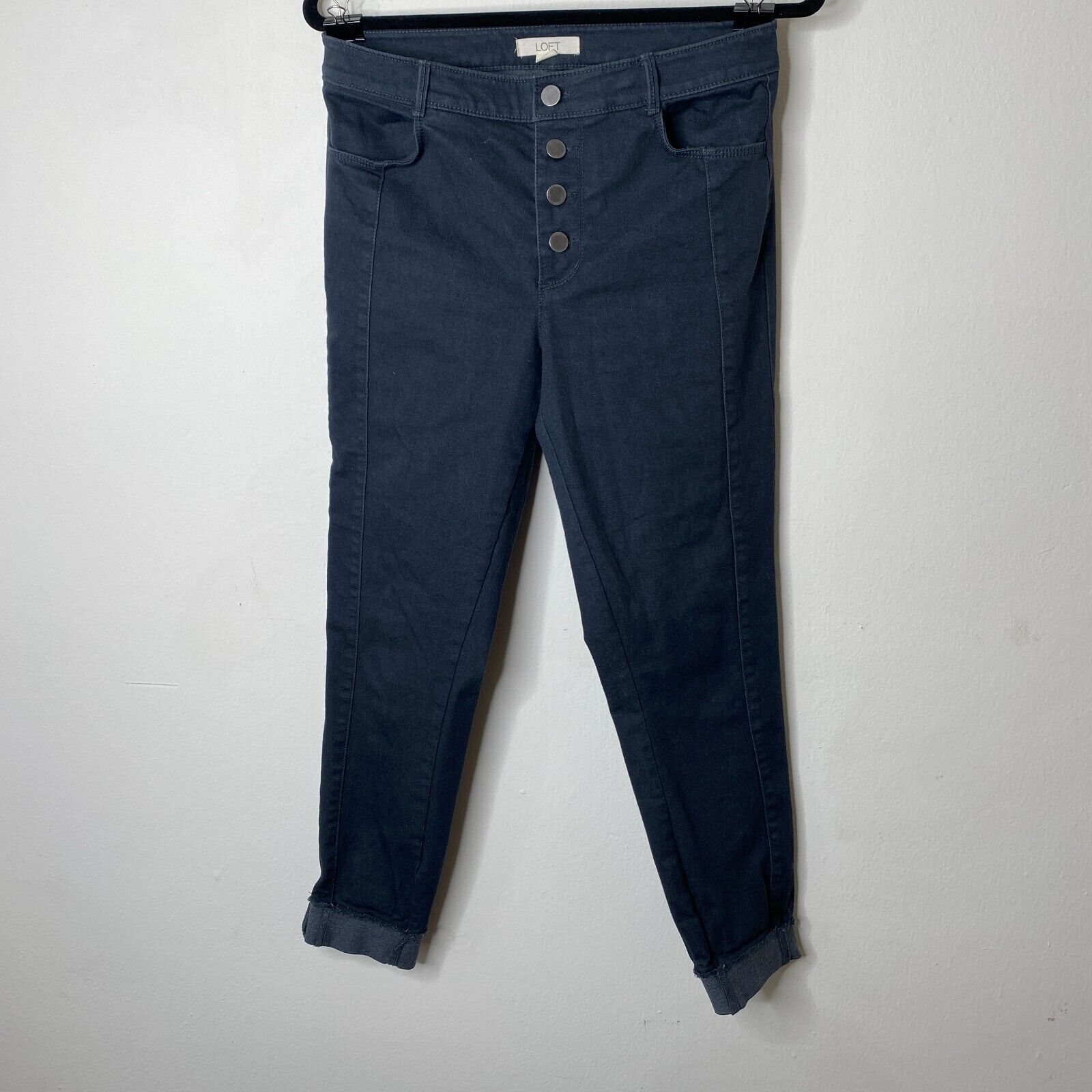 Loft Loft Gray Button Fly Skinny Crop Raw Hem Stretchy Jeans 4 Size 27" / US 4 / IT 40 - 1 Thumbnail