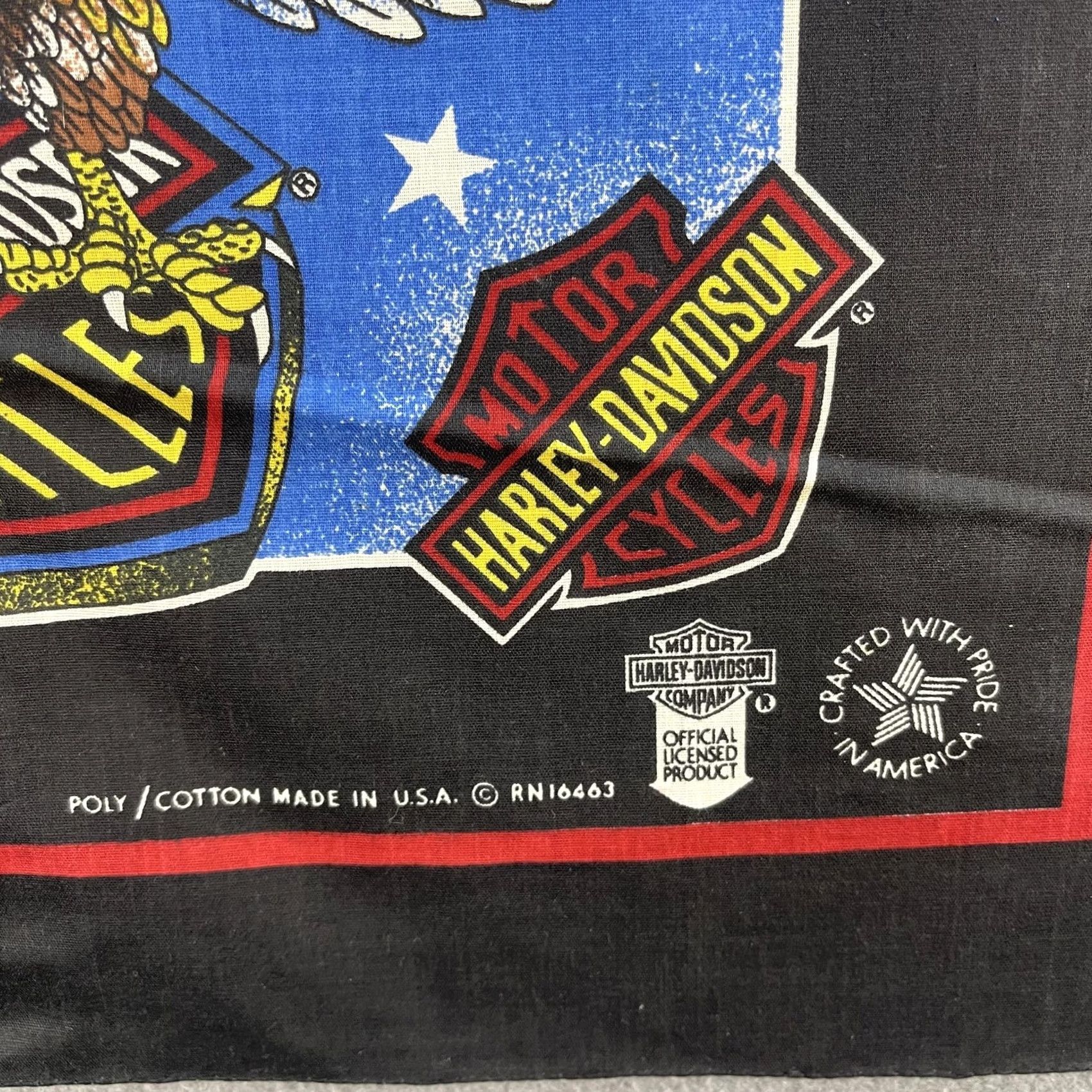 Harley Davidson VINTAGE Harley-Davidson Bandana Western/Bandana Eagle Black Red USA Made 80s Mens One Size Cotton Polyester Bandana Graphic Eagle 1980s USA Made Size ONE SIZE - 2 Thumbnail