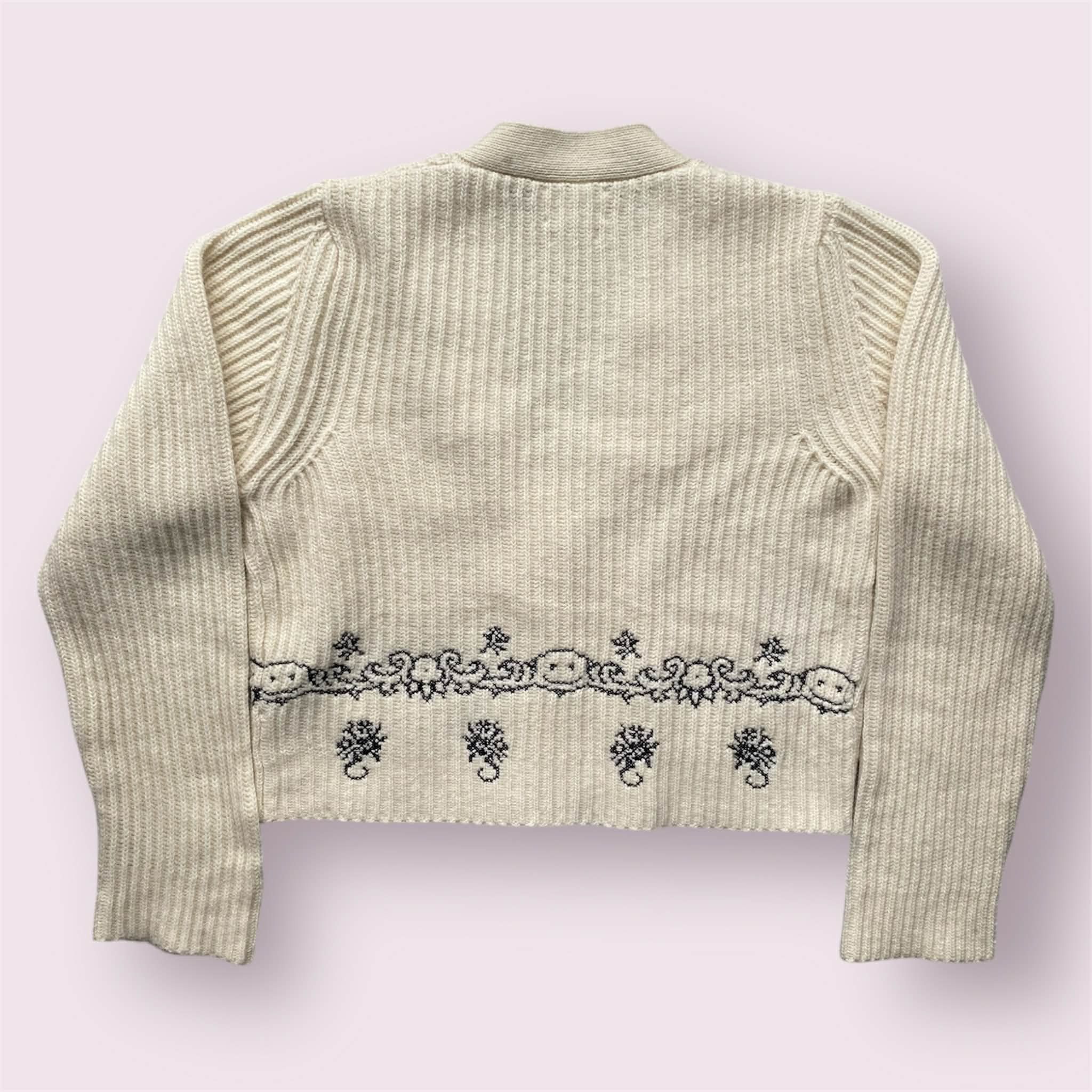 Ganni Ganni Rib Knit Embroidery Cardigan Cream Floral Smiley Size M / US 6-8 / IT 42-44 - 2 Thumbnail