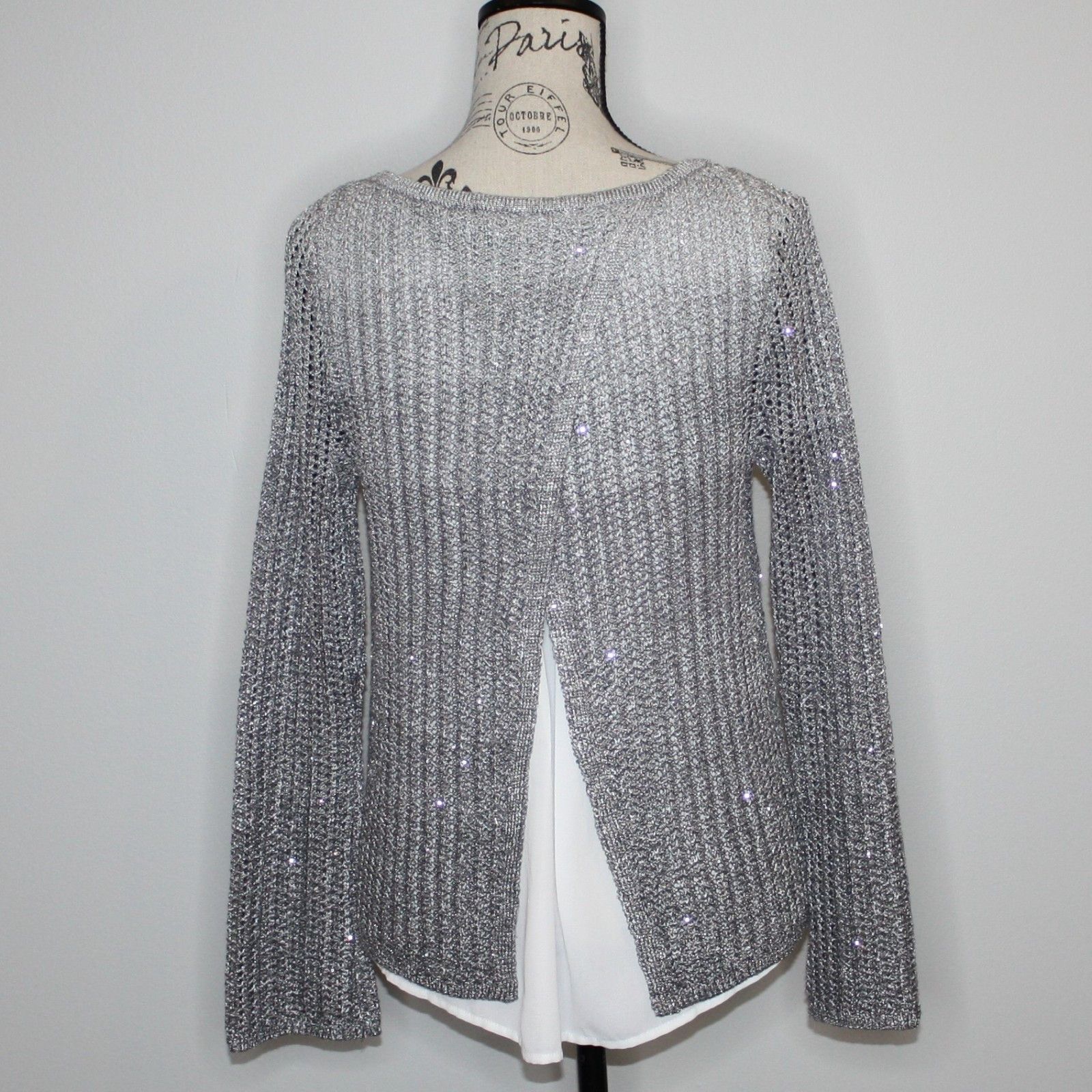 White House Black Market Women's Sequin Silver Ombre Twofer Sweater in size S Size S / US 4 / IT 40 - 10 Thumbnail