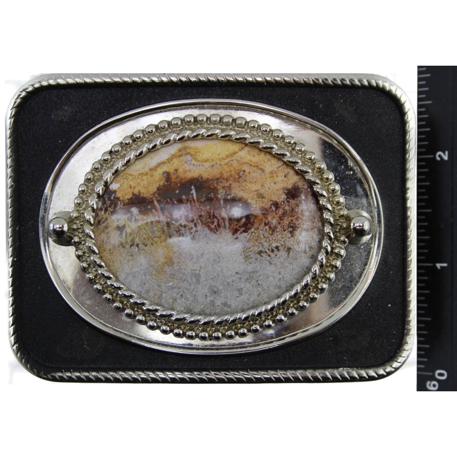 Other Picture Agate Jasper Belt Buckle (1) • Silvertone • Black Size ONE SIZE - 2 Thumbnail