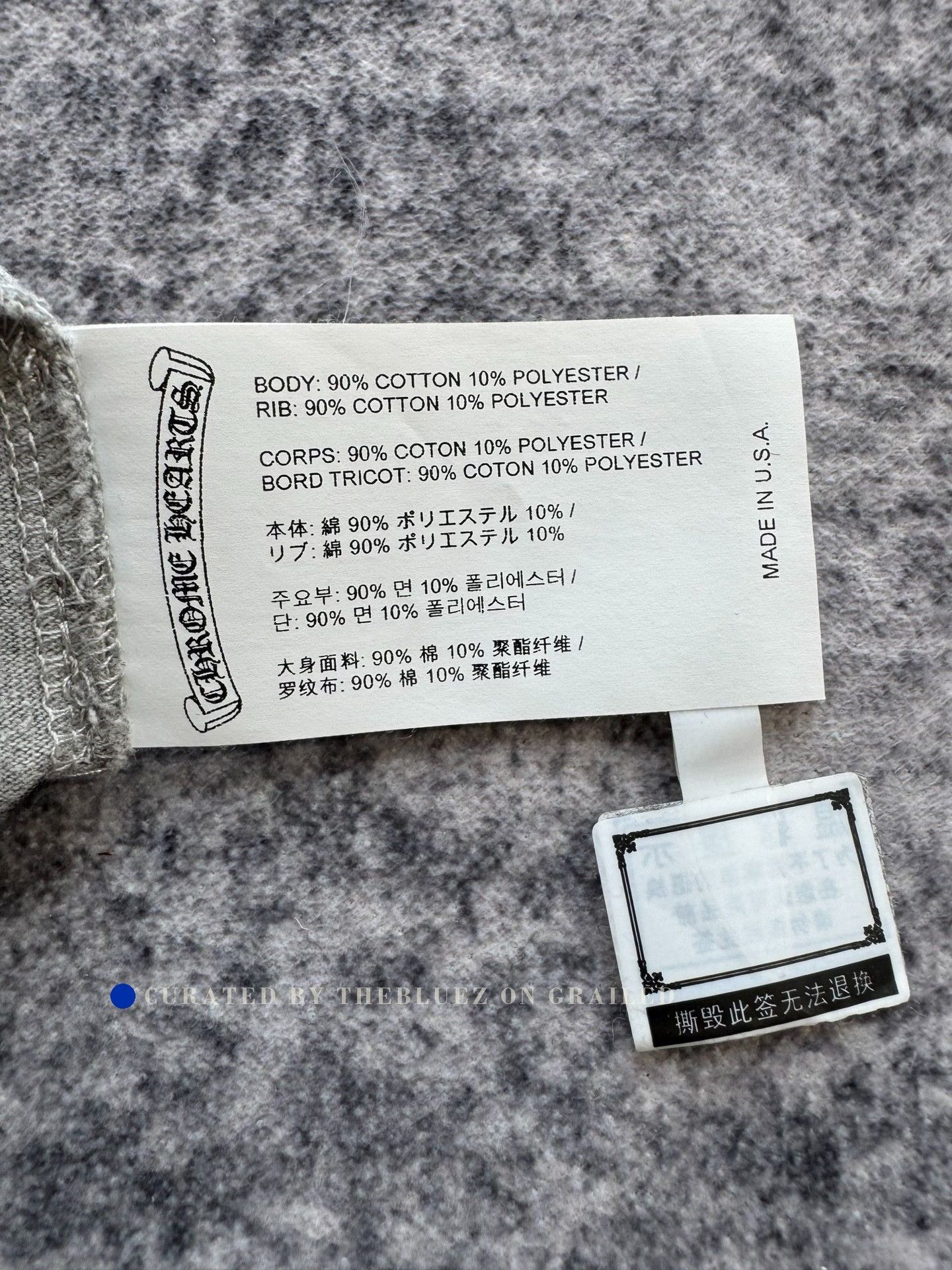 Chrome Hearts Chrome Hearts Gray Flocked Nine-Sleeve Size US M / EU 48-50 / 2 - 7 Thumbnail
