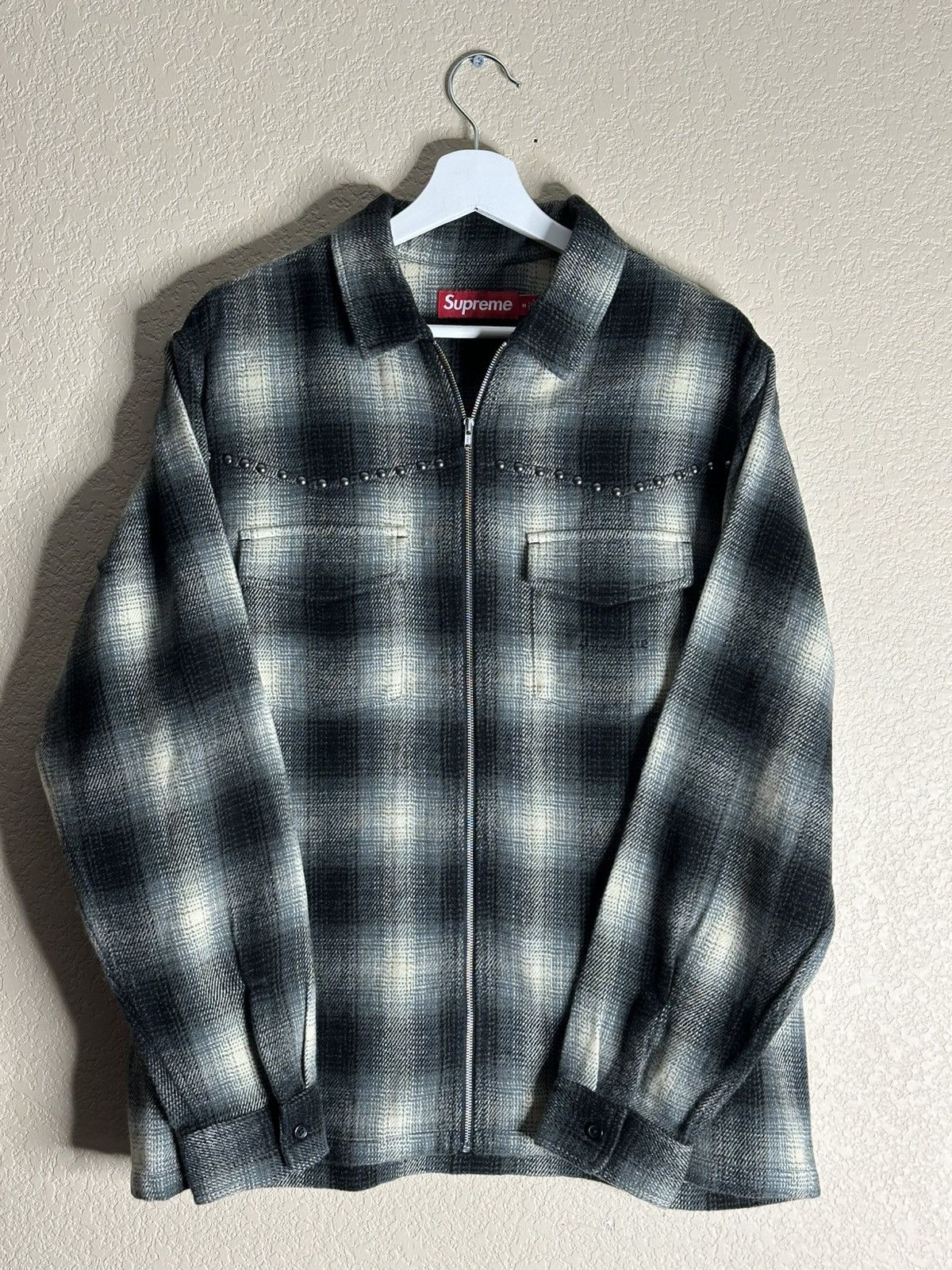 Supreme Supreme Studded Shadow Plaid Zip Up Shirt Size US M / EU 48-50 / 2 - 1 Thumbnail