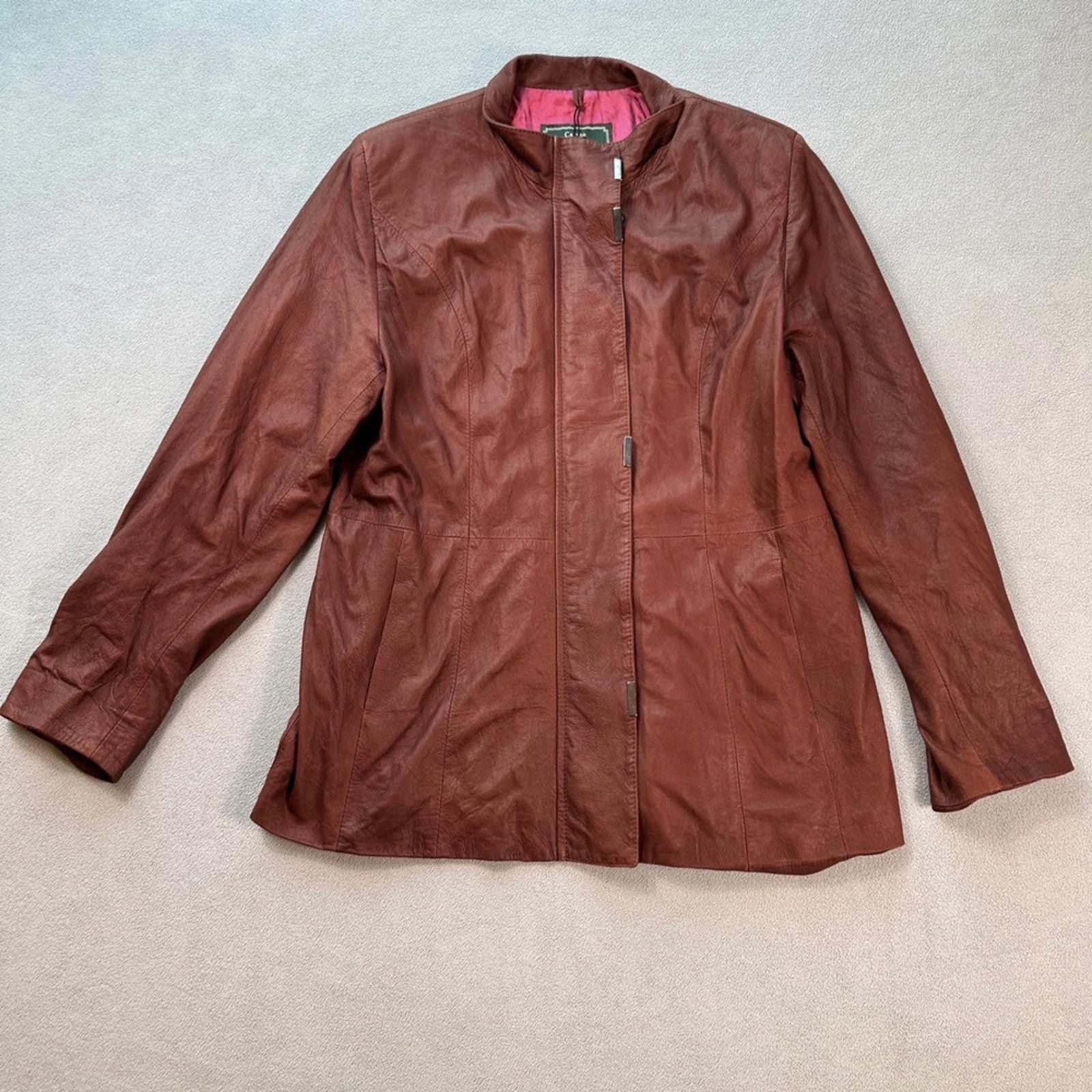 Cesare Attolini CAESAR Made in Italy Vera Pelle Leather Jacket Women 50 Brow Size XL / US 12-14 / IT 48-50 - 1 Thumbnail