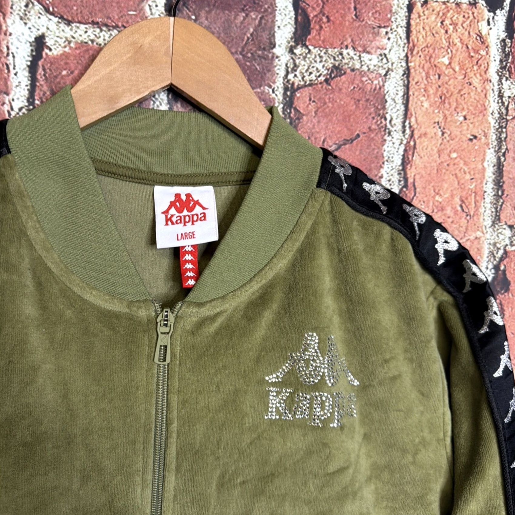 Kappa Kappa Jacket Womens Large Green Track Zip Logo Tape Sleeve Cropped Velour Size L / US 10 / IT 46 - 2 Thumbnail