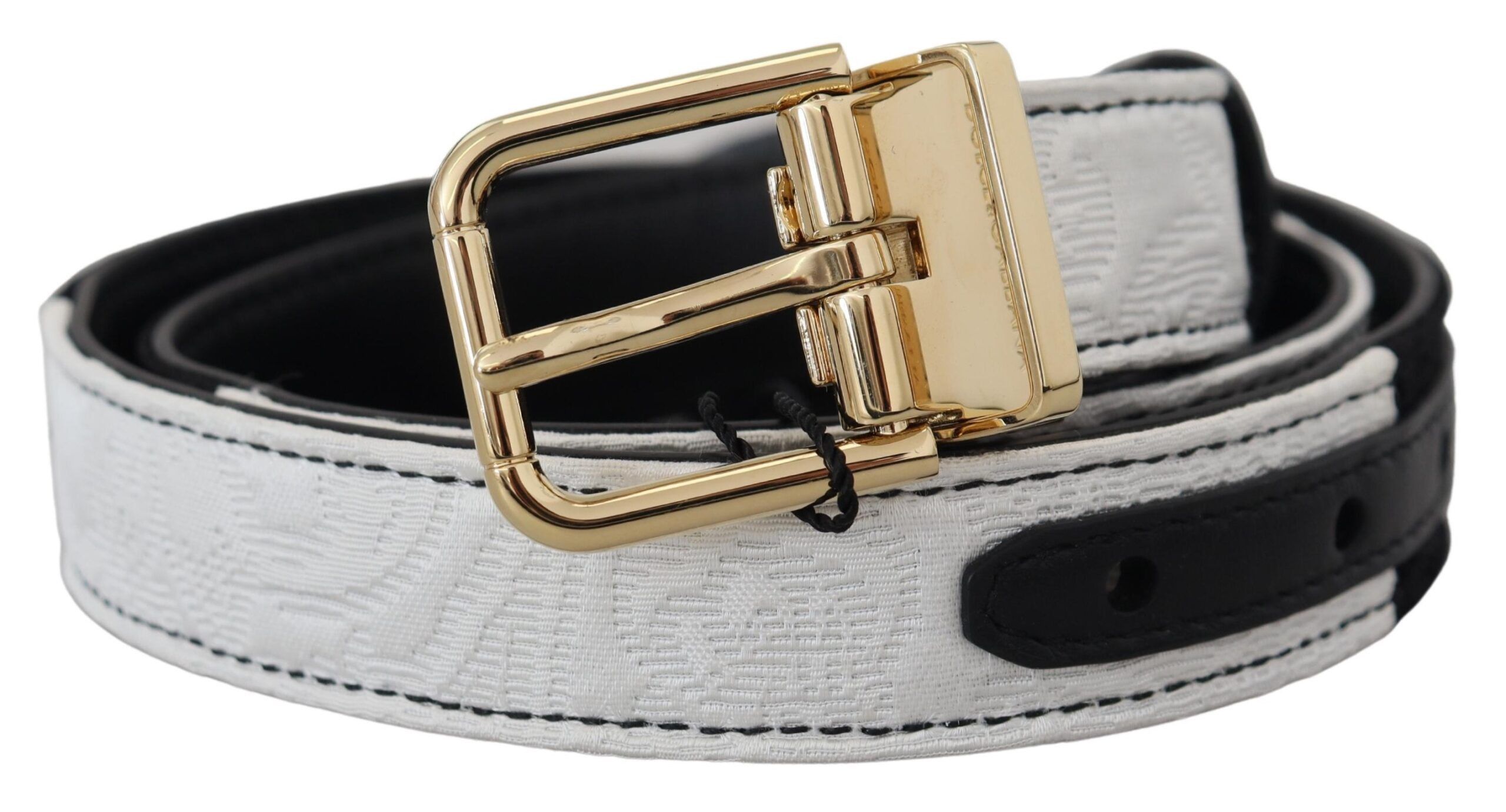 Dolce & Gabbana White Black Patchwork Gold Metal Buckle Women's Belt Size ONE SIZE - 1 Thumbnail