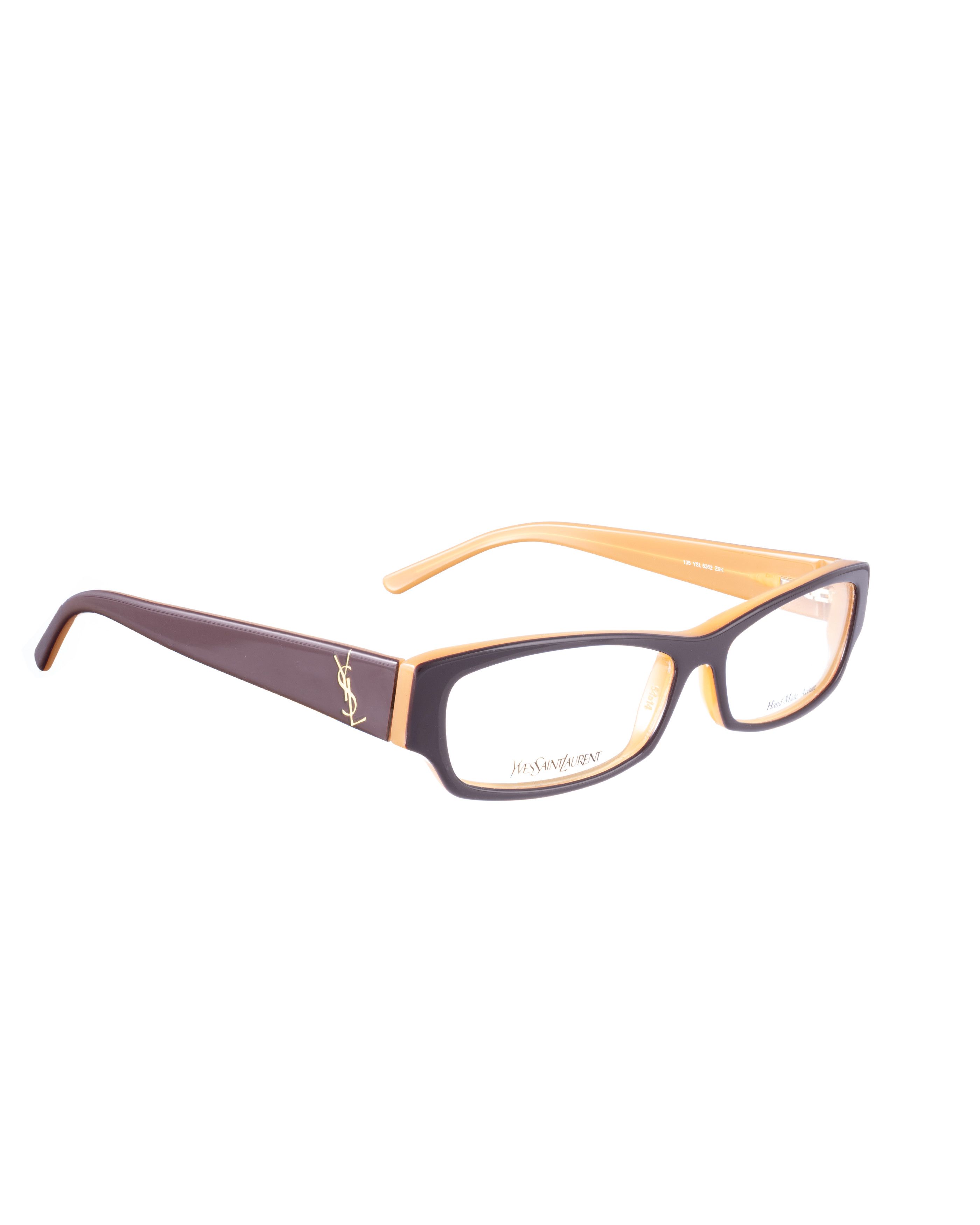 Yves Saint Laurent 00s Beige and Black Glasses Gold Logo