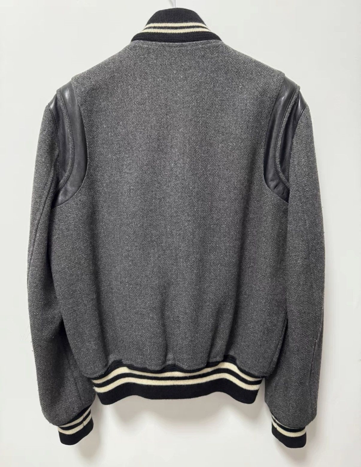 Saint Laurent Paris Saint Laurent Snowflake-Print Leather-Paneled Varsity Jacket Size US L / EU 52-54 / 3 - 2 Thumbnail