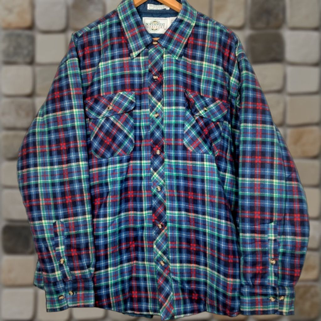Vintage Vintage Northwest Territory Flannel Shirt Jacket Men 2X Quilted Blue Plaid Work Size US XXL / EU 58 / 5 - 1 Thumbnail