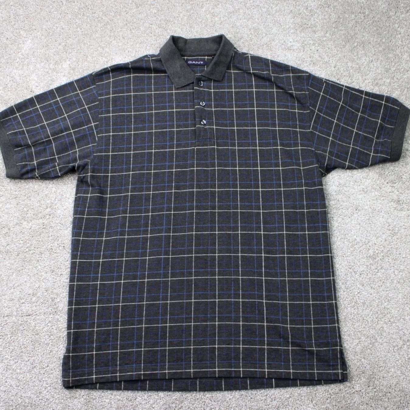 Gant GANT Polo Shirt Men M Gray/Blue Checkered 100% Cotton Short Sleeve Pullover Size US M / EU 48-50 / 2 - 2 Thumbnail