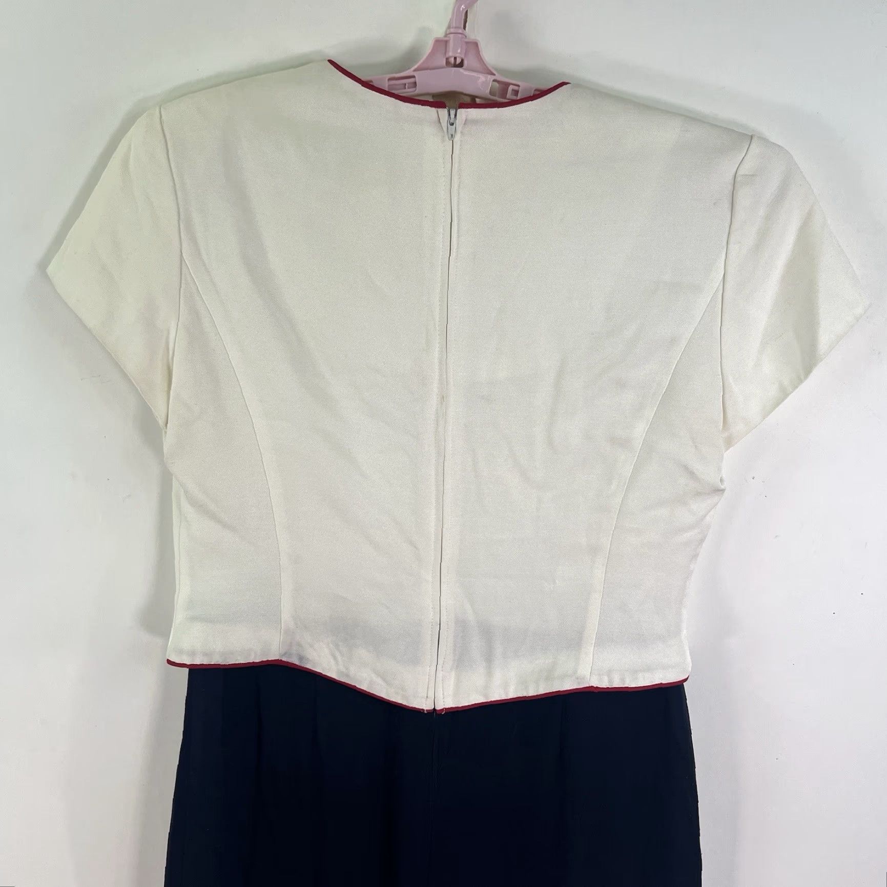 Vintage VINTAGE Danny & Nicole Dress Womens Midi Pullover V-Neck Short Asymmetrical Sleeve White/Blue Petite 10P USA Solid A-Line Fit & Flare Size L / US 10 / IT 46 - 5 Thumbnail