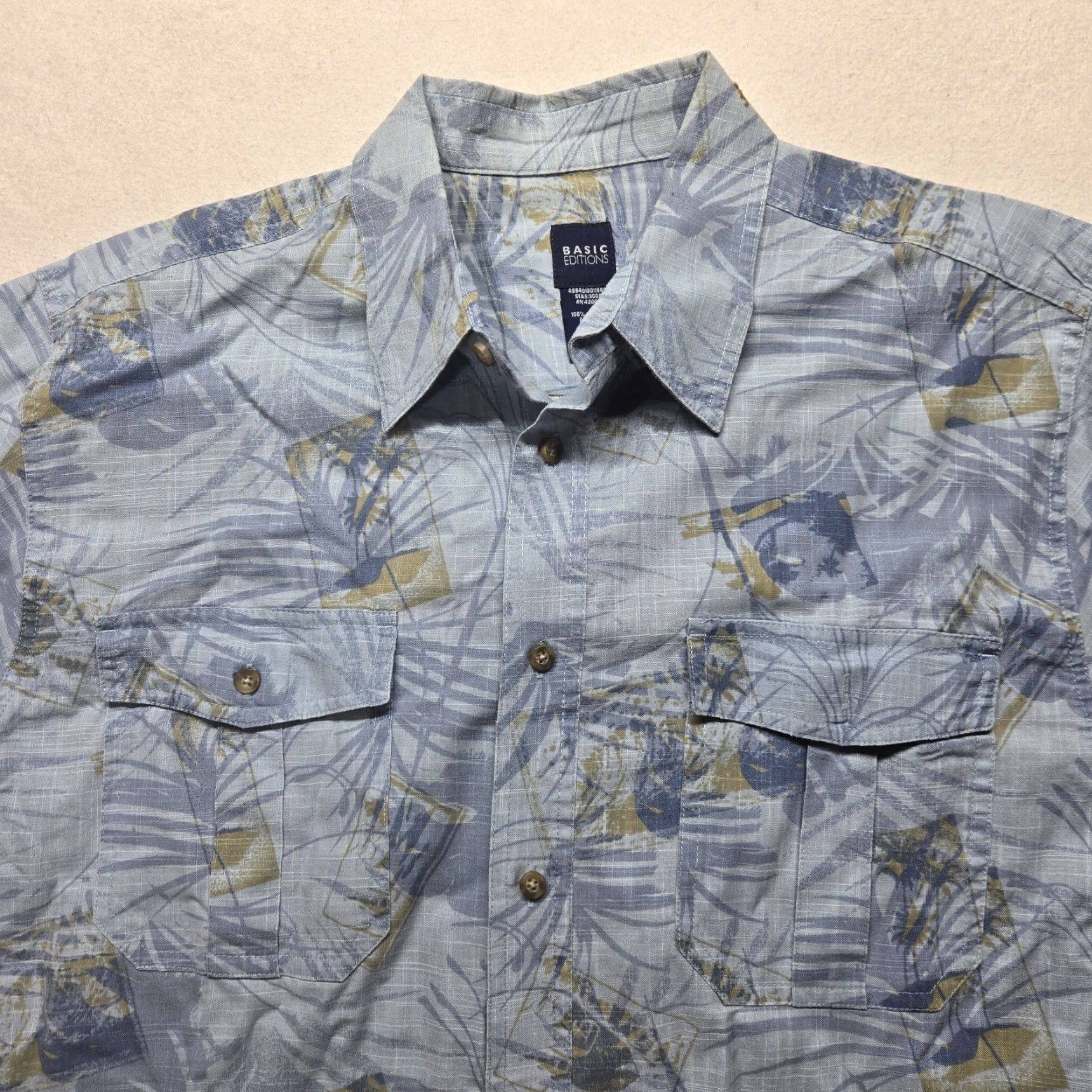 Basic Editions VINTAGE Basic Edition Shirt Casual Mens L Blue Palm Trees Vacation Hawaiian 90s? Size US L / EU 52-54 / 3 - 2 Thumbnail