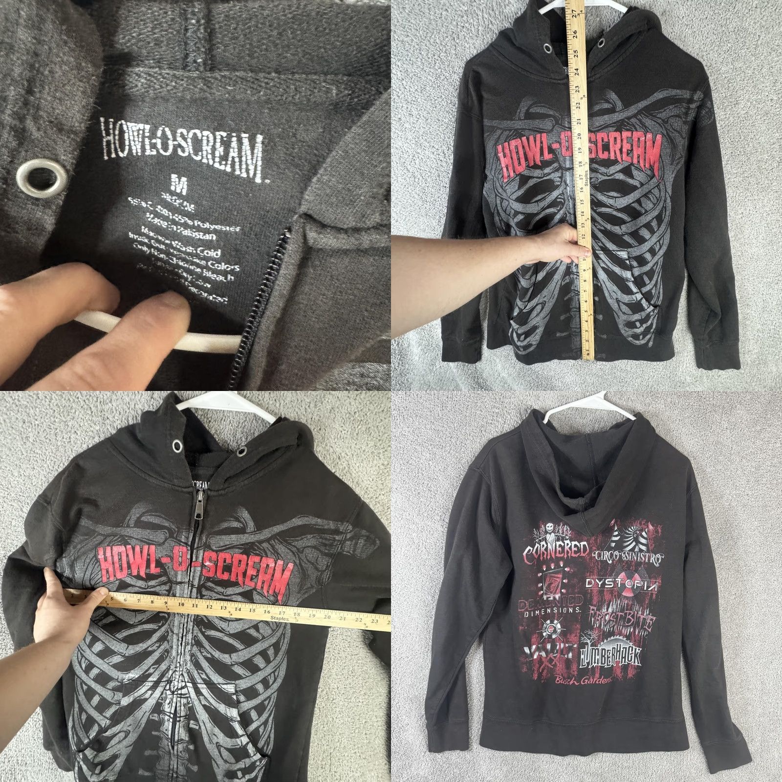 Vintage Howl-O-Scream Hoodie Mens M Black Full Zip Skeleton Halloween Sweatshirt Size US M / EU 48-50 / 2 - 8 Thumbnail