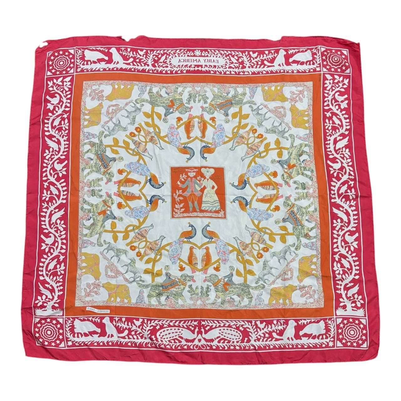 Hermes Hermes ‘Early America’ Silk Scarf Distressed Red Scarves Size ONE SIZE - 2 Thumbnail