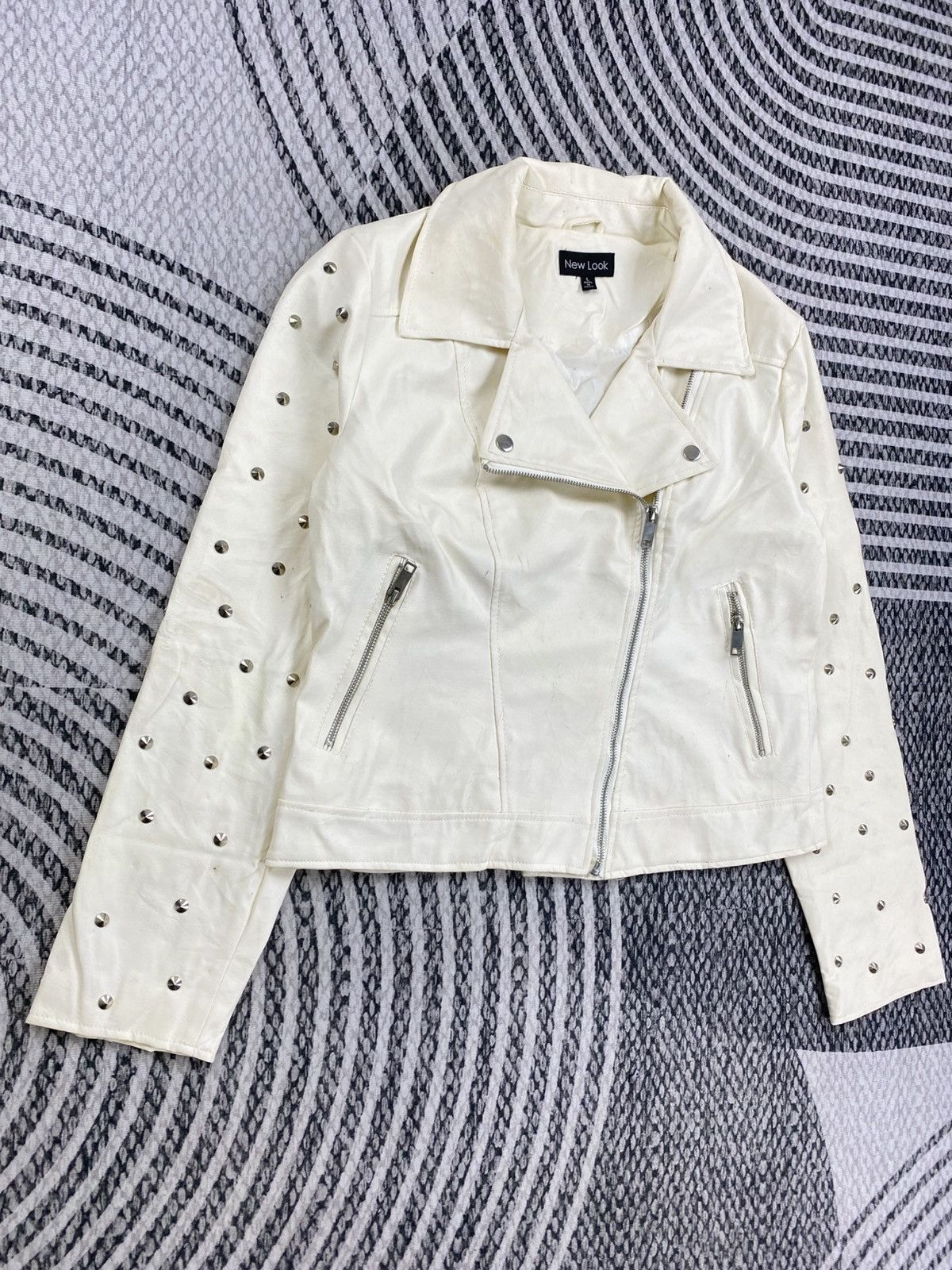 New Look Vintage New Look Studded White Leather Jacket Size M / US 6-8 / IT 42-44 - 3 Thumbnail