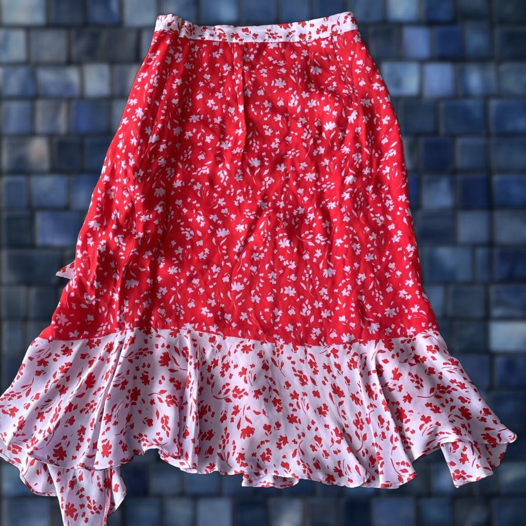 Parker Parker Skirt Midi Flowy Flared Silk Viscose Floral Multicolor 00 Womens Bow Ruffle Lined MINT Size 24" / US 00 / IT 34 - 1 Thumbnail