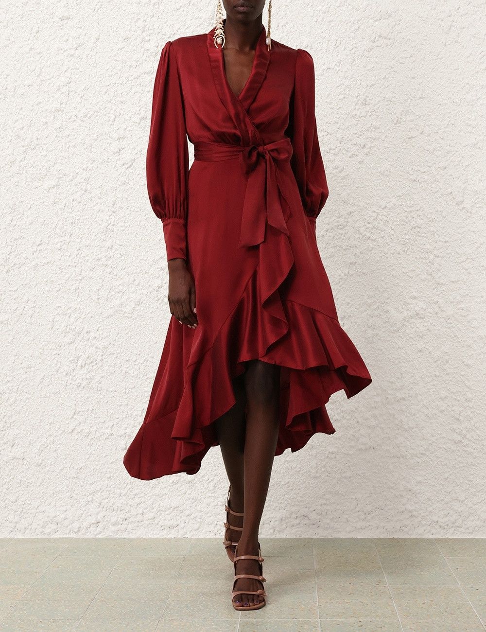 Zimmermann oc11z0825 Silk Wrap Midi Dress in Burgundy Size S / US 4 / IT 40 - 2 Thumbnail