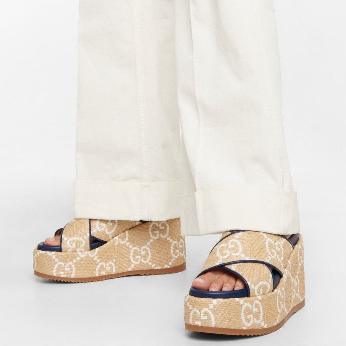 Gucci GUCCI GG logo raffia platform wedges 37.5 Size US 7.5 / IT 37.5 - 4 Thumbnail