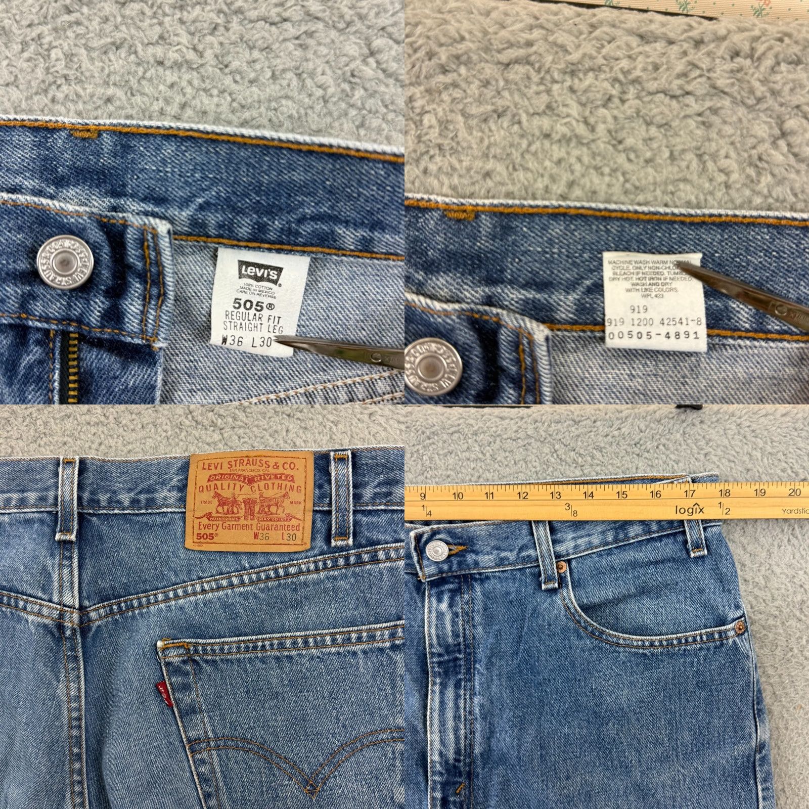 Levi's VINTAGE Levis 505 Jeans 36x30 Blue Denim Regular Straight Western Cowboy USA Y2K Size US 36 / EU 52 - 8 Thumbnail