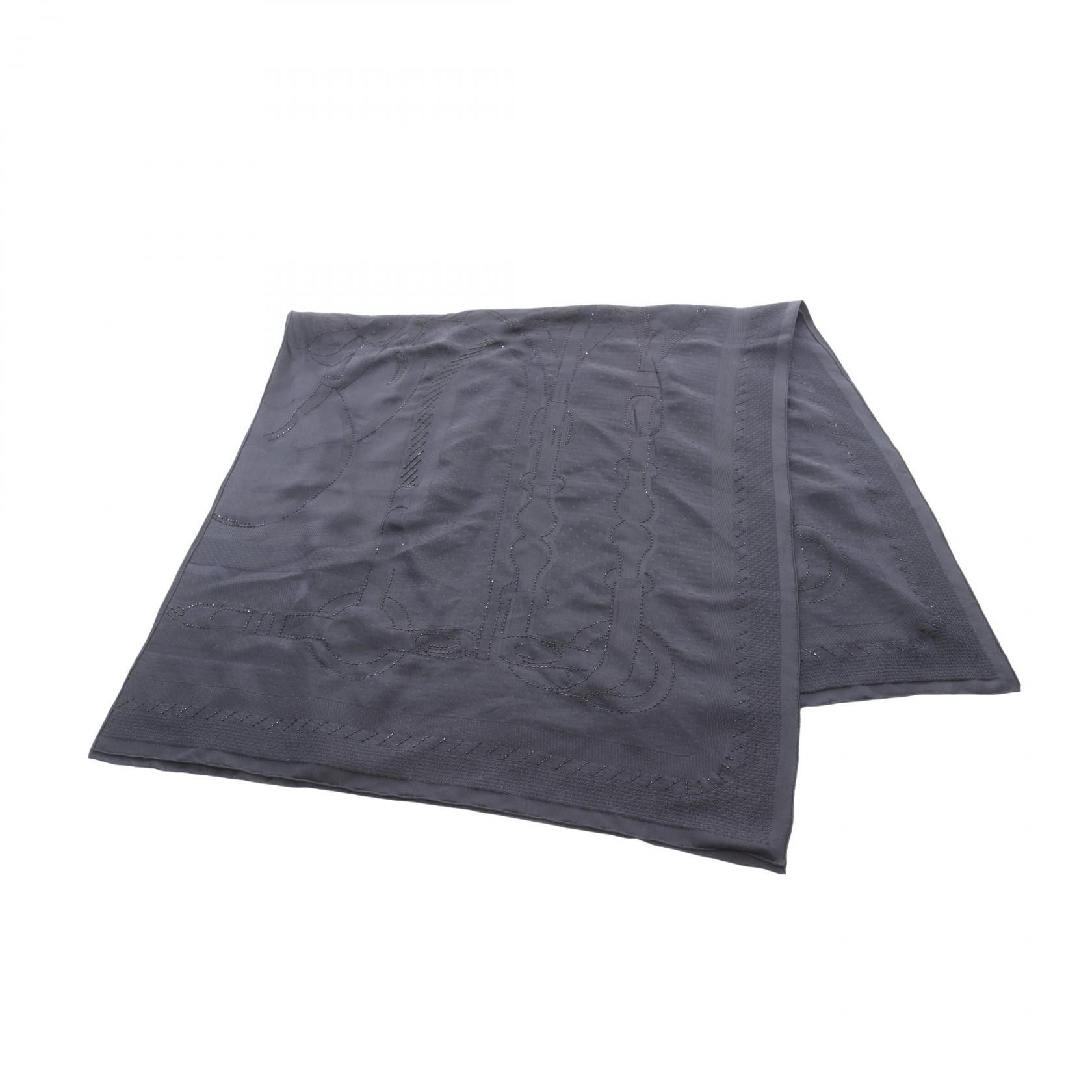 Hermes Hermes Hermes Coaching Perles Bleu Noir Silk Stole Textile Shawl DUTY FREE for USA Size ONE SIZE - 1 Thumbnail