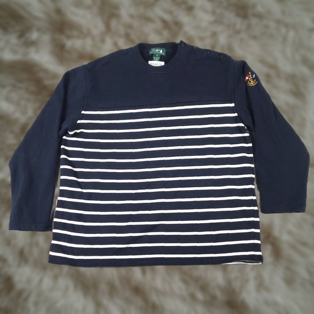 Ralph Lauren VINTAGE Ralph Lauren Sweater Pullover Women’s Medium Blue Striped Cotton Modern Fall Winter Size M / US 6-8 / IT 42-44 - 1 Thumbnail