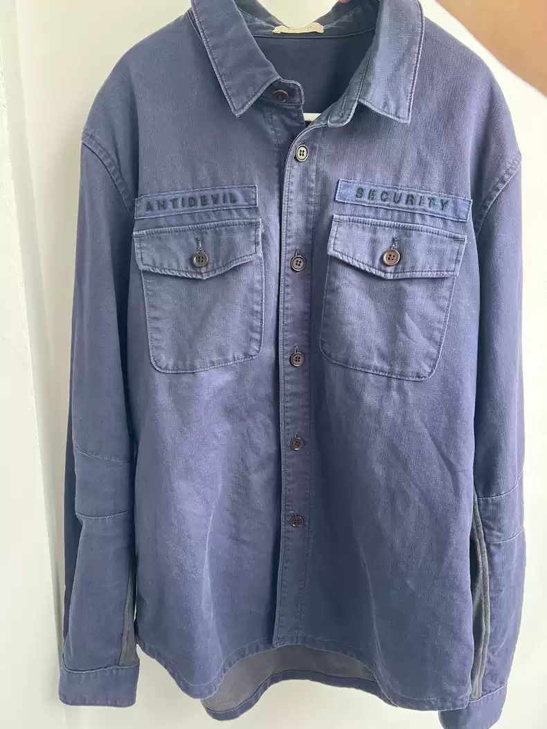 image of Undercover 10Aw Antidevil Security Washed Patchwork Shirt in Blue, Men's (Size Large)