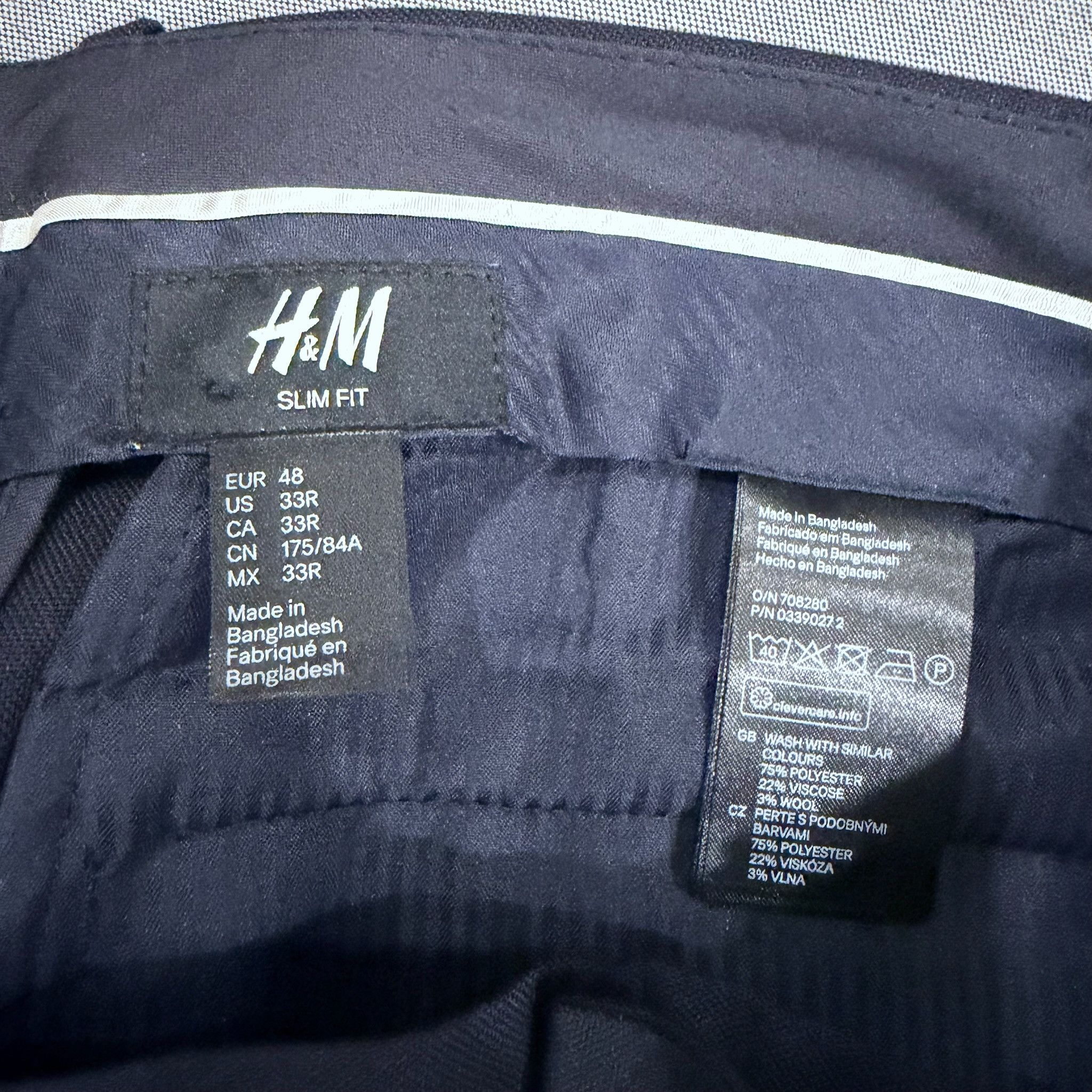 H&M H&M Slim Fit Dark Navy Blue Black Collar Tuxedo Suit Set Size 40R - 12 Thumbnail