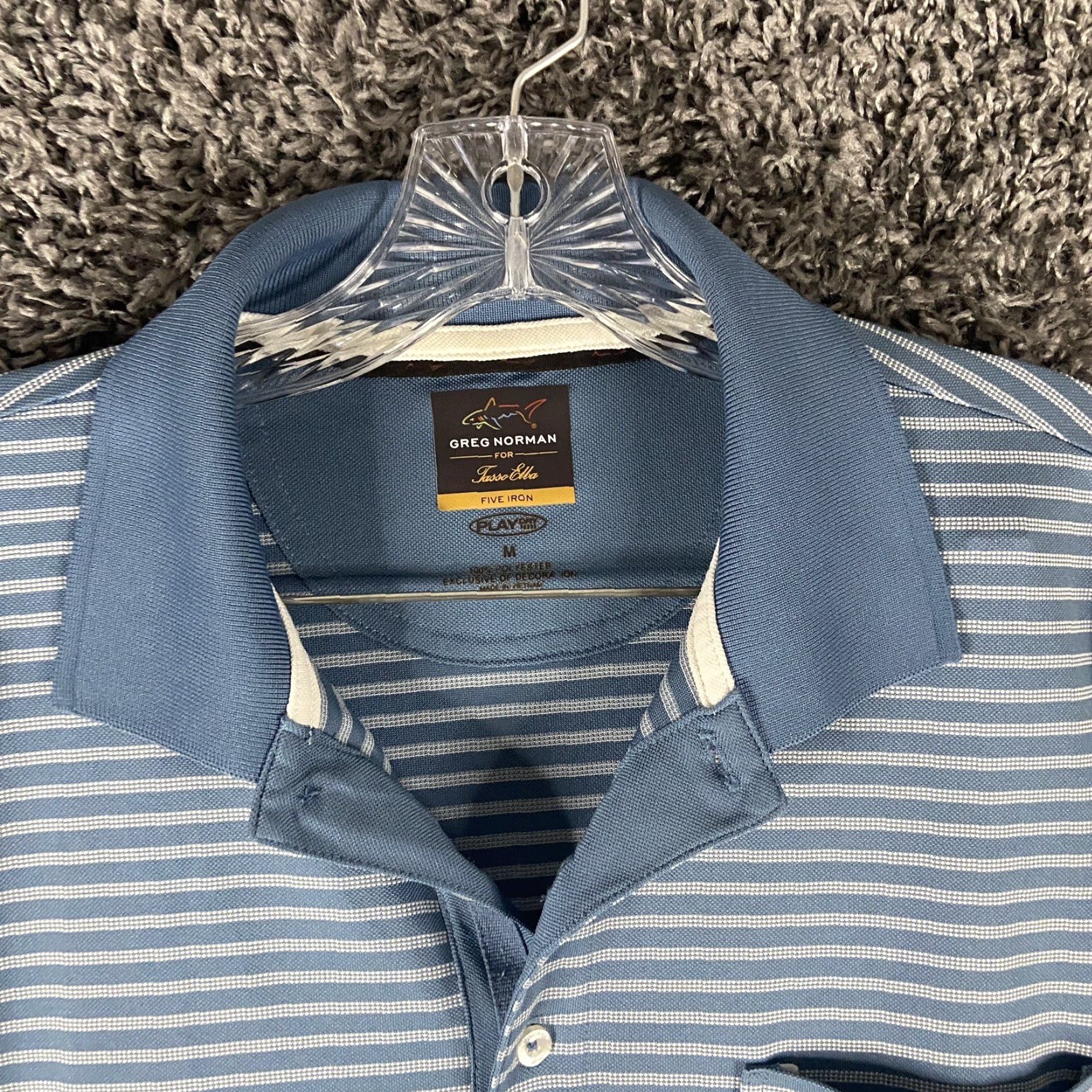 Vintage GREG NORMAN Play Dry Five Iron Polo Shirt Men M Blue Striped Polo M Mens Size US M / EU 48-50 / 2 - 7 Thumbnail