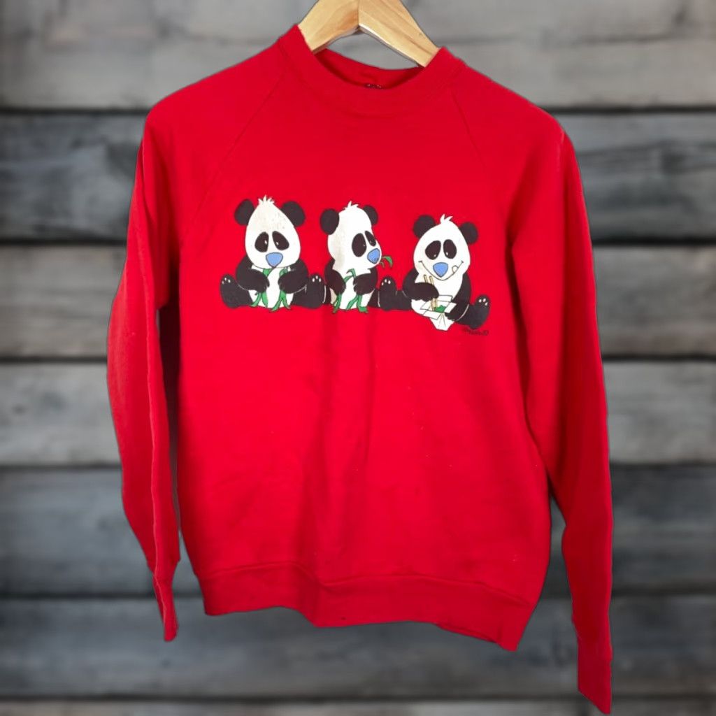 Vintage VINTAGE Screen Stars Sweatshirt Adult S Red Raglan Sleeve 80s Panda Graphic Print Crew Neck Pullover Size US S / EU 44-46 / 1 - 1 Thumbnail