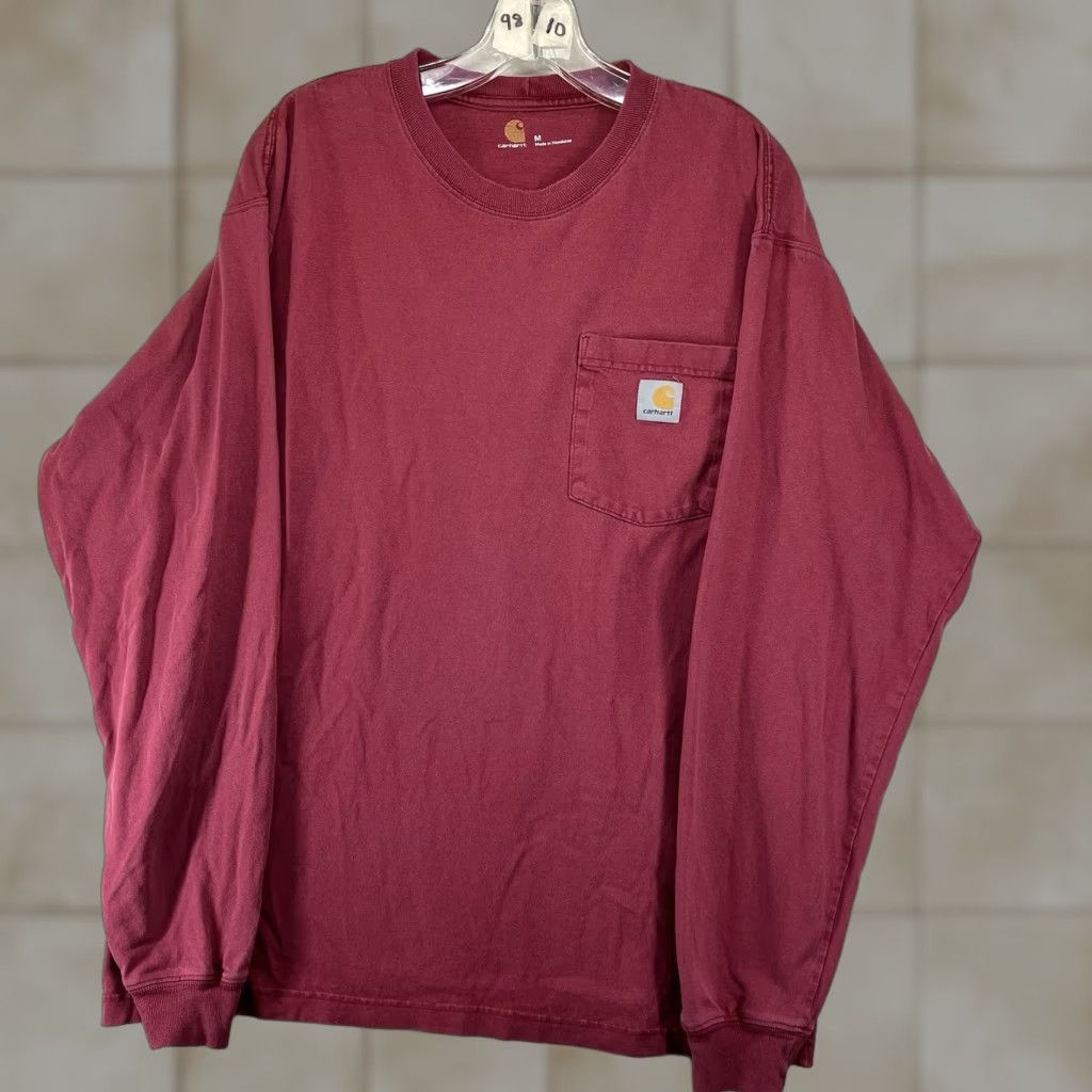 Carhartt Carhartt Mens Medium Long Sleeve T-Shirt Red Crew Neck Logo Pockets Solid All Seasons Heavyweight Cotton Size US M / EU 48-50 / 2 - 1 Thumbnail