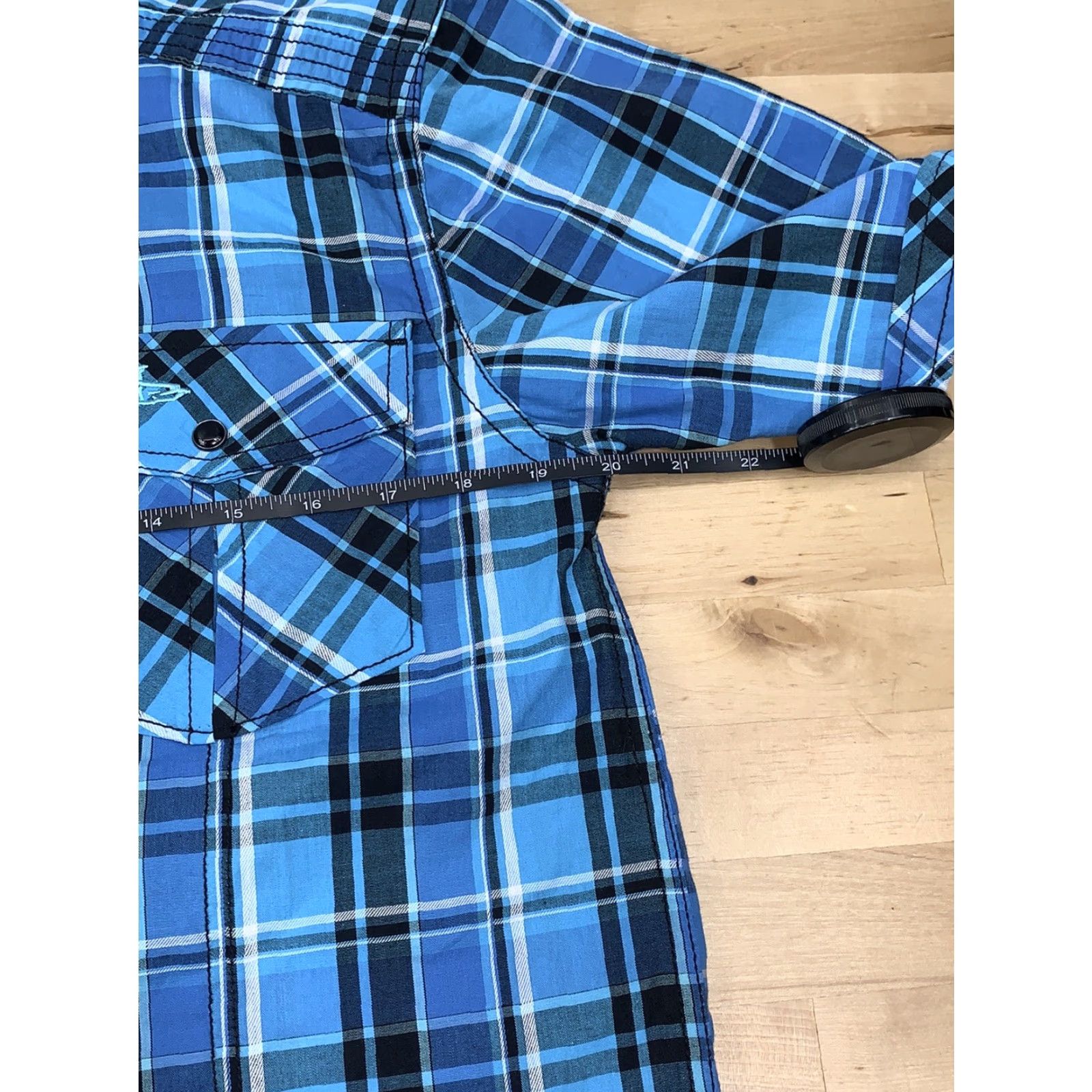 No Fear No Fear Blue Plaid Button-Up Short Sleeve M Pearl Snap Mens Shirt Regular Size M Blue Size US 31 - 5 Thumbnail