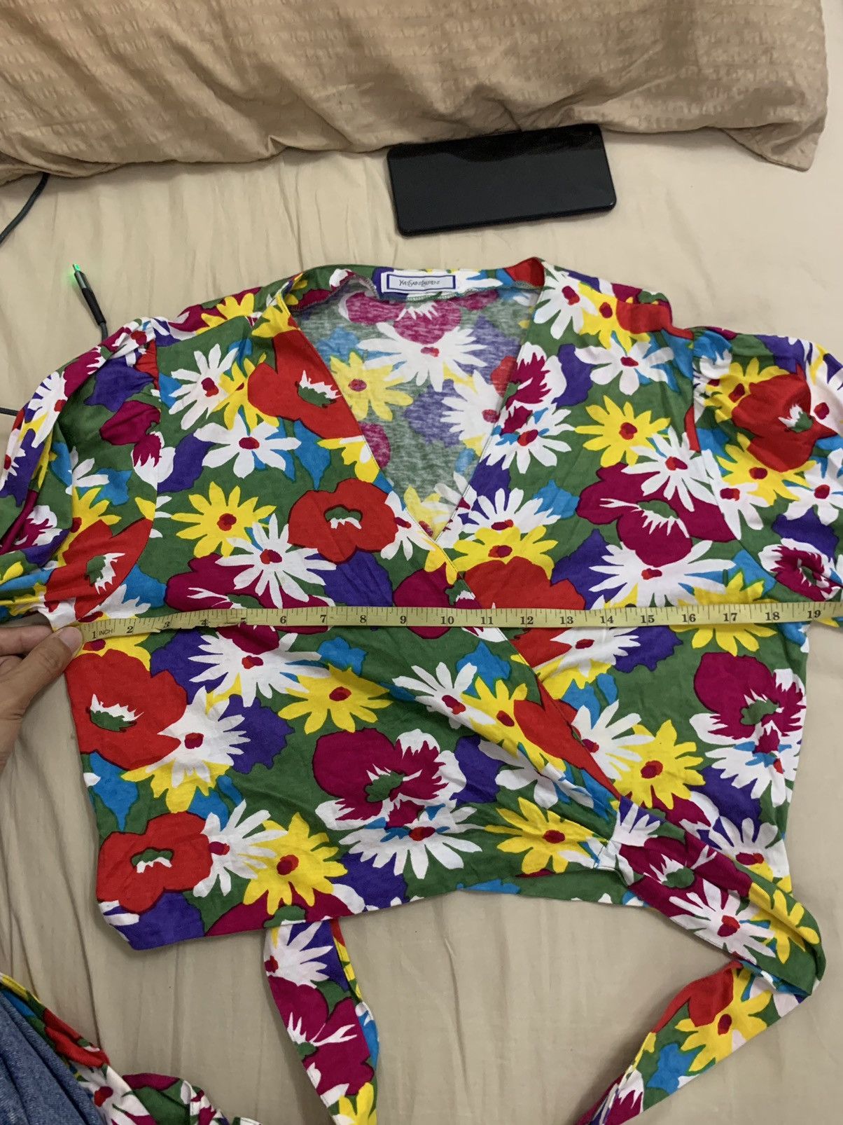 Vintage × Yves Saint Laurent Vintage Yves Saint Laurent Floral Tie Crop Top Size M / US 6-8 / IT 42-44 - 5 Thumbnail
