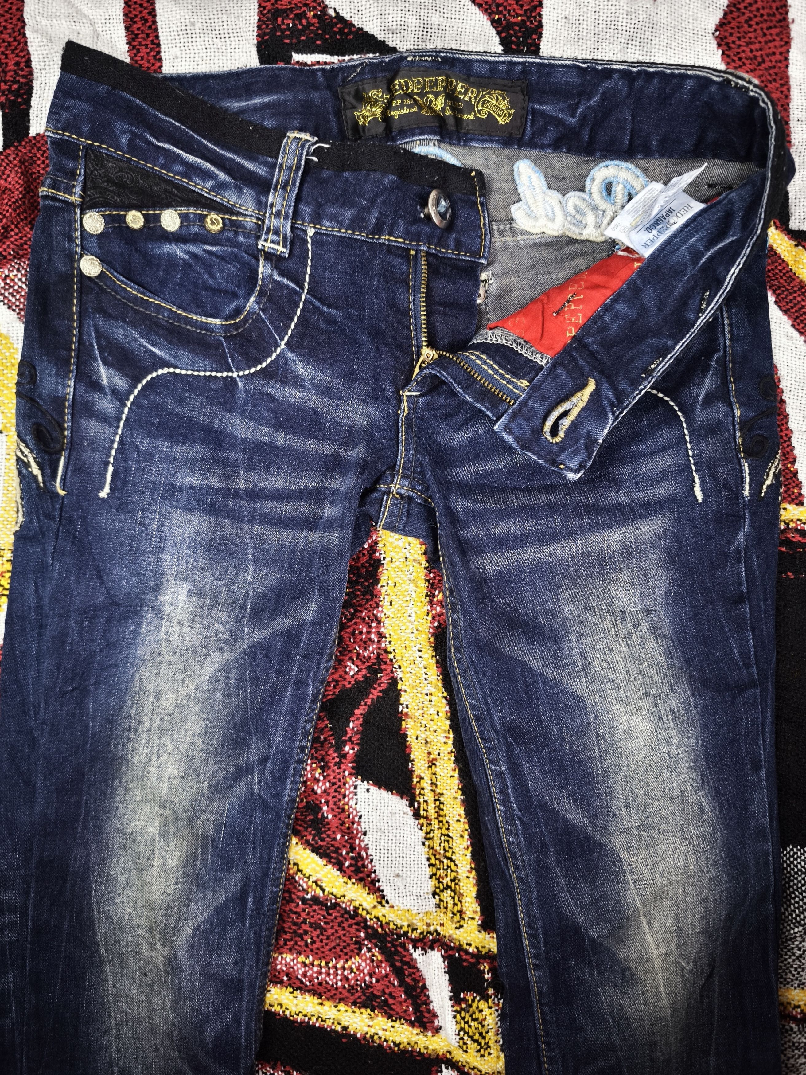 Hysteric Glamour Flare 🔥 Red Pepper Butterfly Embroidery Flare Jeans Size 31" - 8 Thumbnail