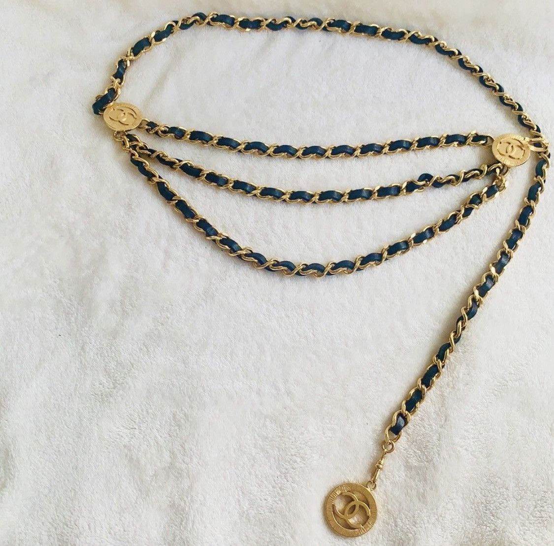 CHANEL Vintage Triple Chain Leather Belt Necklace