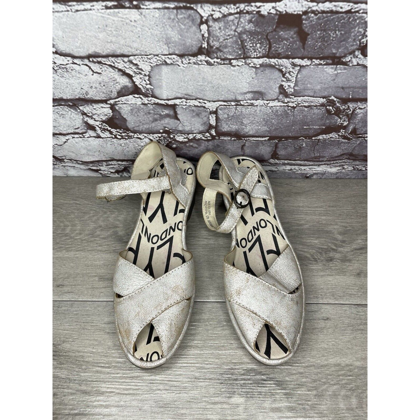 Fly London FLY London Pero Silver Metallic Crackled Peep Toe Wedge Sand Size US 9.5 / IT 39.5 - 18 Thumbnail