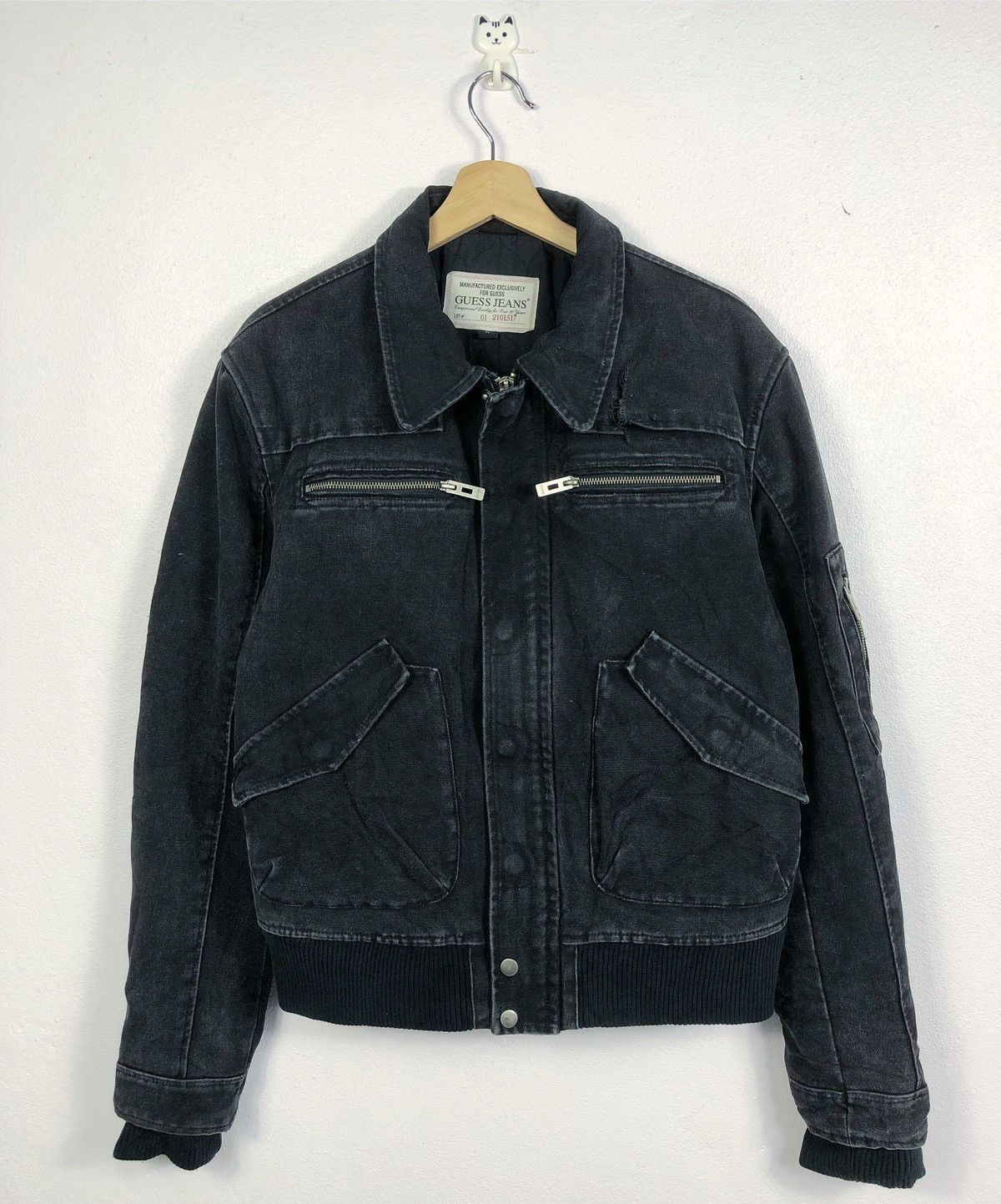 image of Distressed Denim x Guess Vintage Guess Jeans Denim Jacket in Black, Men's (Size Medium)
