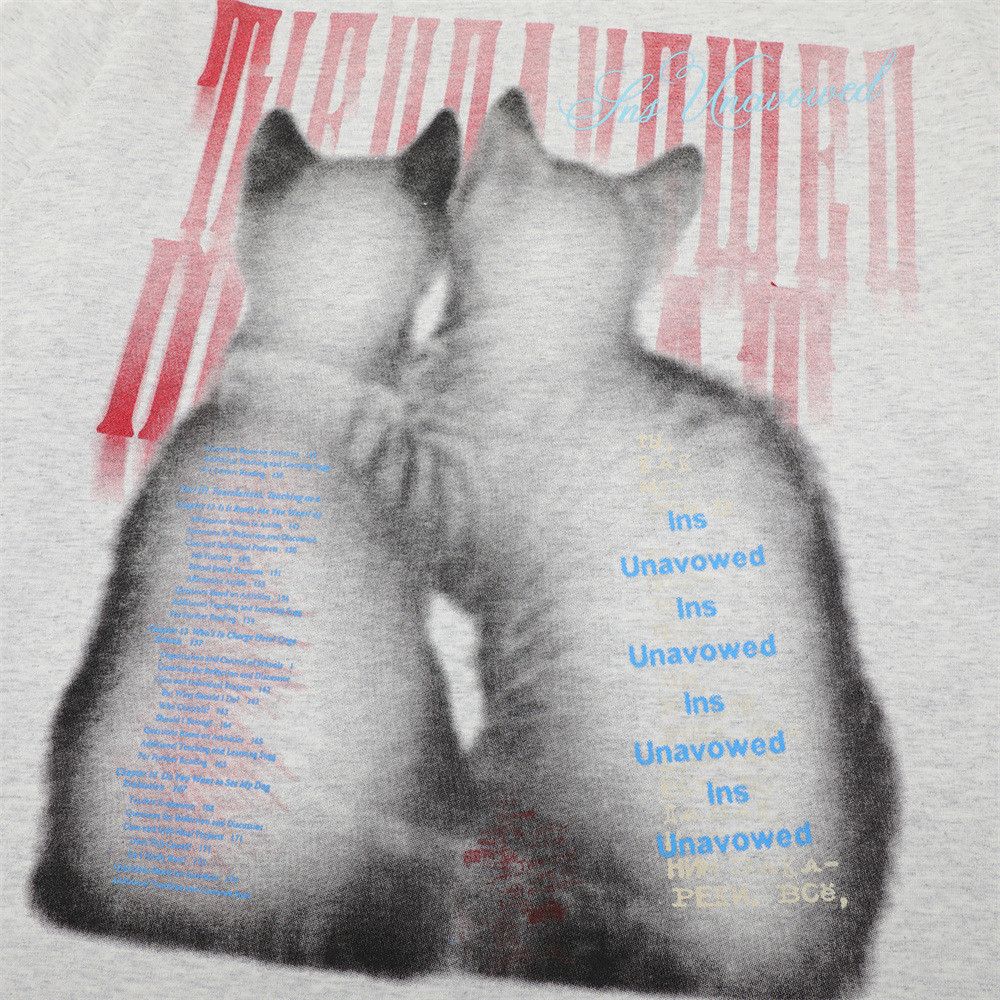 Japanese Brand Men's Streetwear Loose-Fit T-Shirt with Kitten Print Size US M / EU 48-50 / 2 - 4 Thumbnail