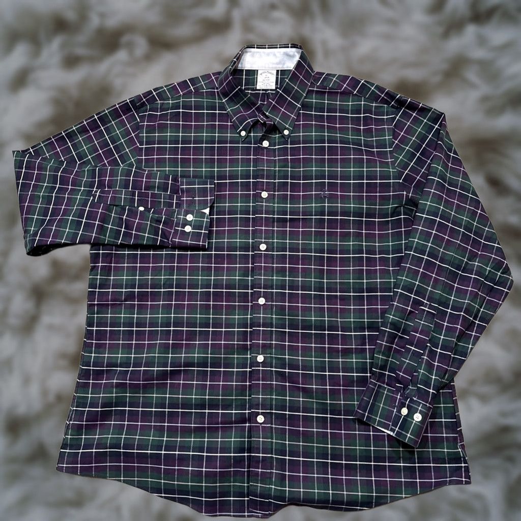 Brooks Brothers Brooks Brothers Shirt Men XL Green Purple Regent Button-Down Logo Plaid Shirt Size US XL / EU 56 / 4 - 1 Thumbnail