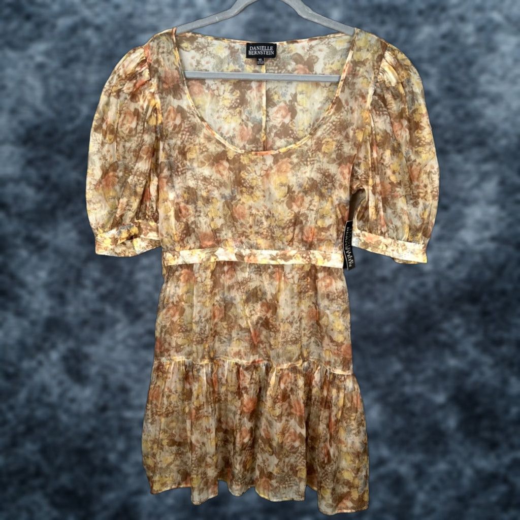 Vintage Danielle Bernstein Womens Size XL Floral Puff Sleeve Mini Dress NEW Size XL / US 12-14 / IT 48-50 - 1 Thumbnail