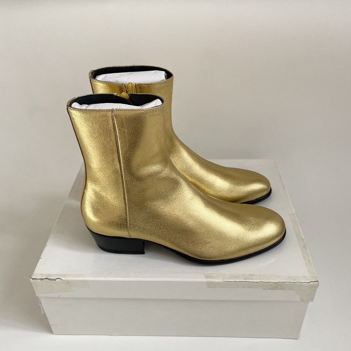 Maison Margiela S/S 17 Cuban Heel 'Gold Leather' Boots Size US 8 / EU 41 - 15 Thumbnail