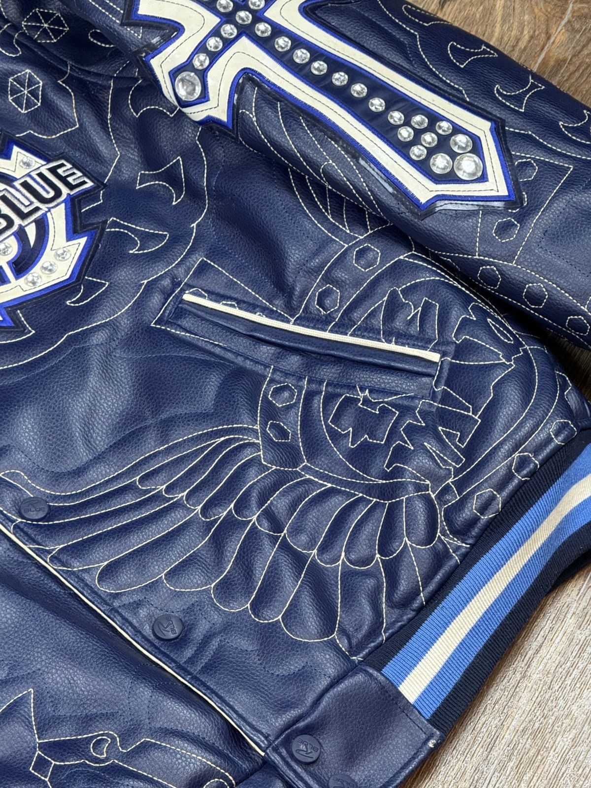 JNCO Raw Blue Ice Man Leather Varsity Jacket Size L Size US L / EU 52-54 / 3 - 10 Thumbnail