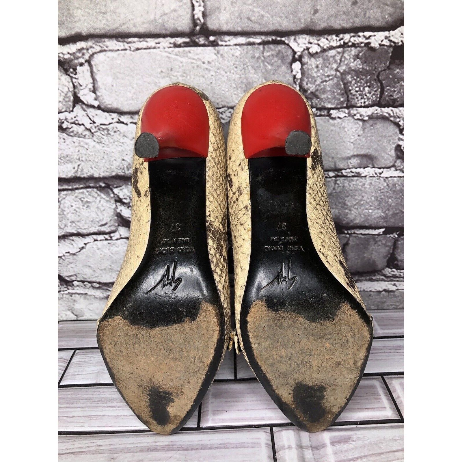 Giuseppe Zanotti Giuseppe Zanotti Cream Leather Black SnakeSkin Pointed Strap Size US 6.5 / IT 36.5 - 15 Thumbnail