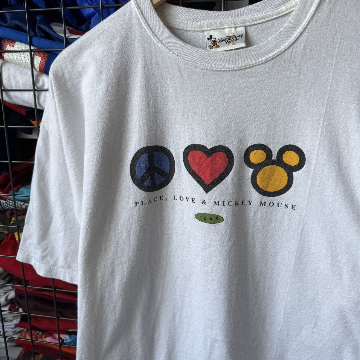 Disney × Mickey Mouse × Vintage Vintage 90s Disney Peace, Love, Mickey Mouse T-shirt Size US L / EU 52-54 / 3 - 5 Thumbnail