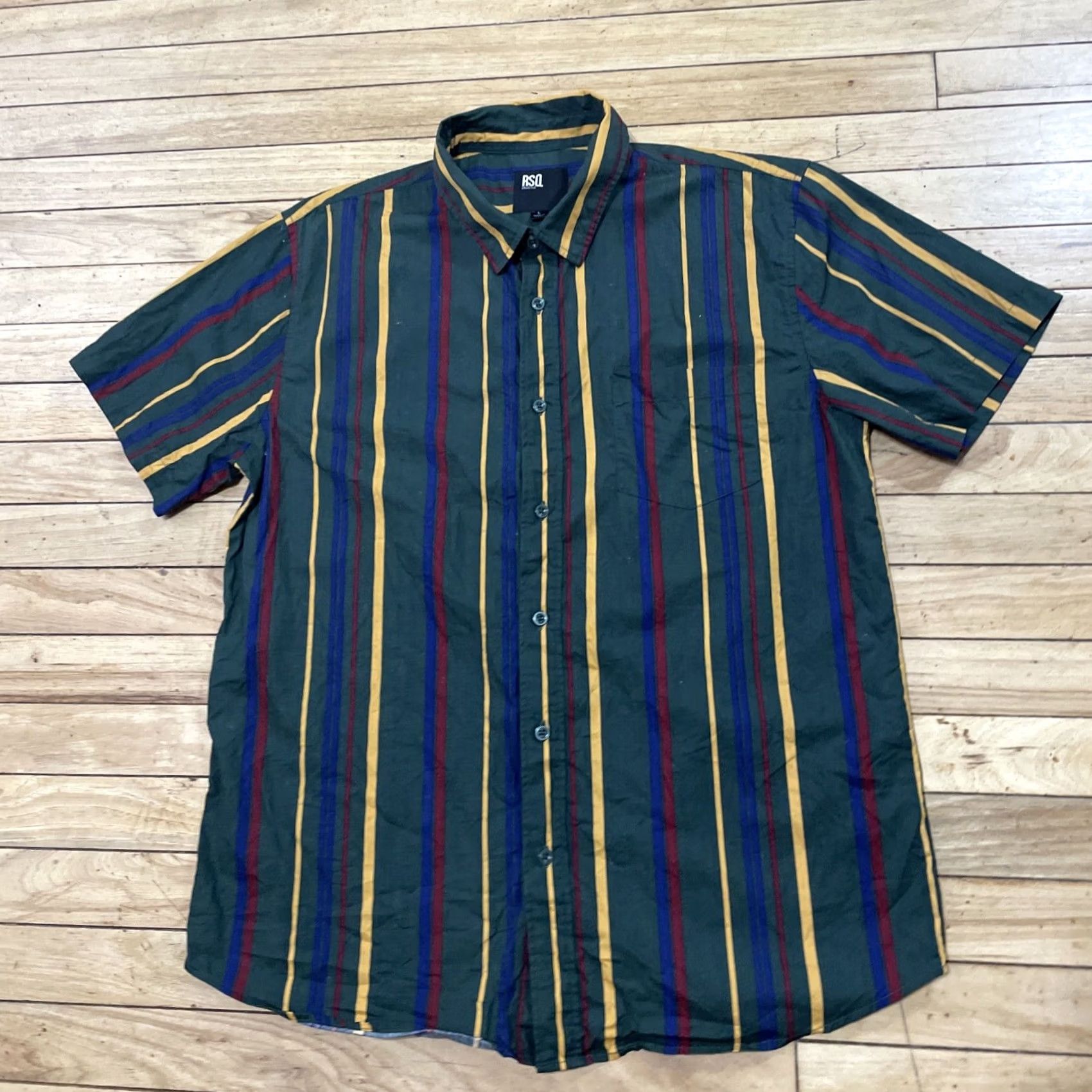 Rsq RSQ Collection Button Shirt Men M Vtg 1990s Vertical Striped Multicolor Green Red Yellow Shirt Button-Up Short Sleeve Casual Size US M / EU 48-50 / 2 - 2 Thumbnail