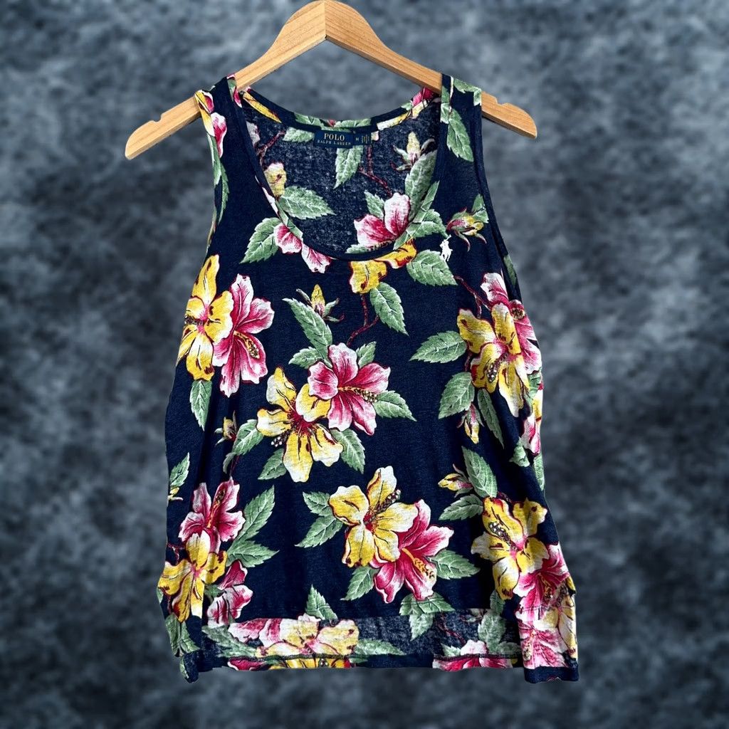 Polo Ralph Lauren Polo Ralph Lauren Linen Hawaiian Shirt Tank Top Womens Medium Floral Tropical Size M / US 6-8 / IT 42-44 - 1 Thumbnail